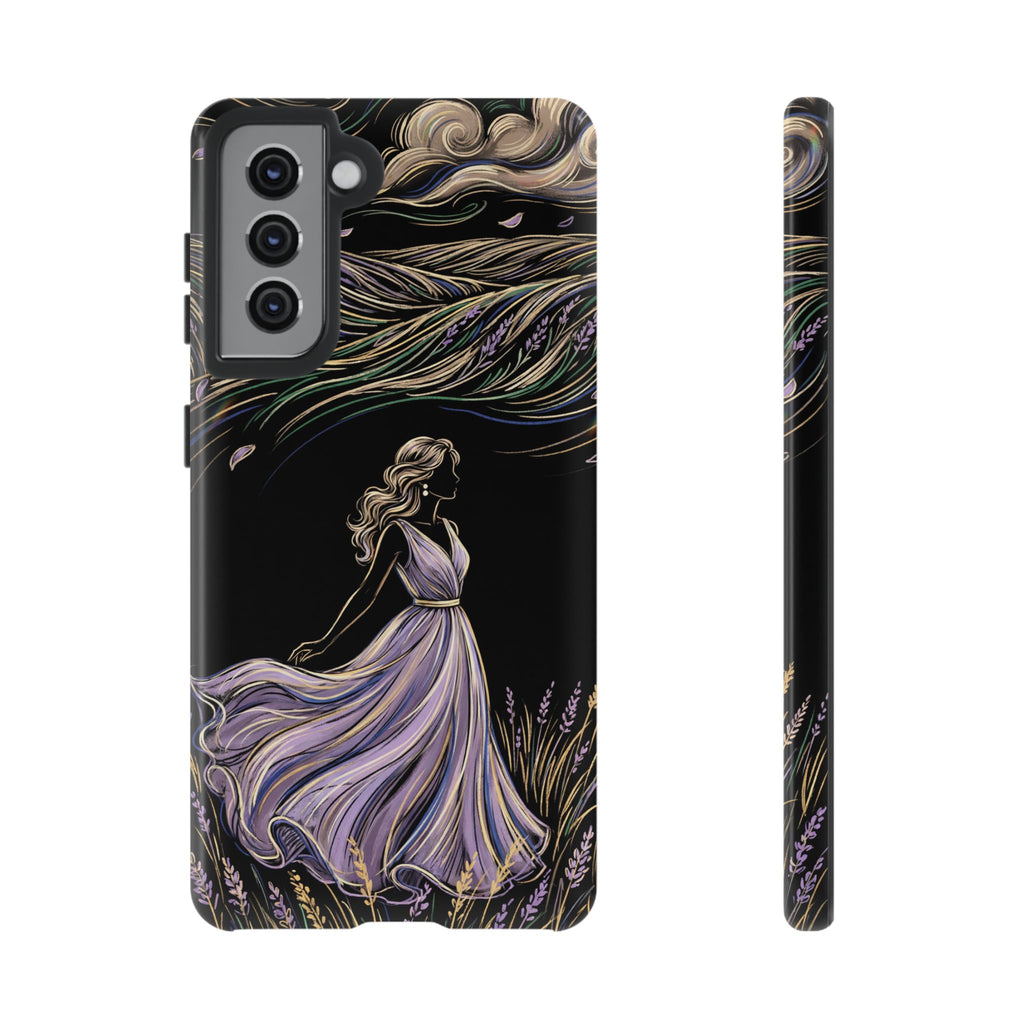 Cover per telefono Samsung Galaxy Lavander Breeze | Elegante protezione floreale con donna danzante