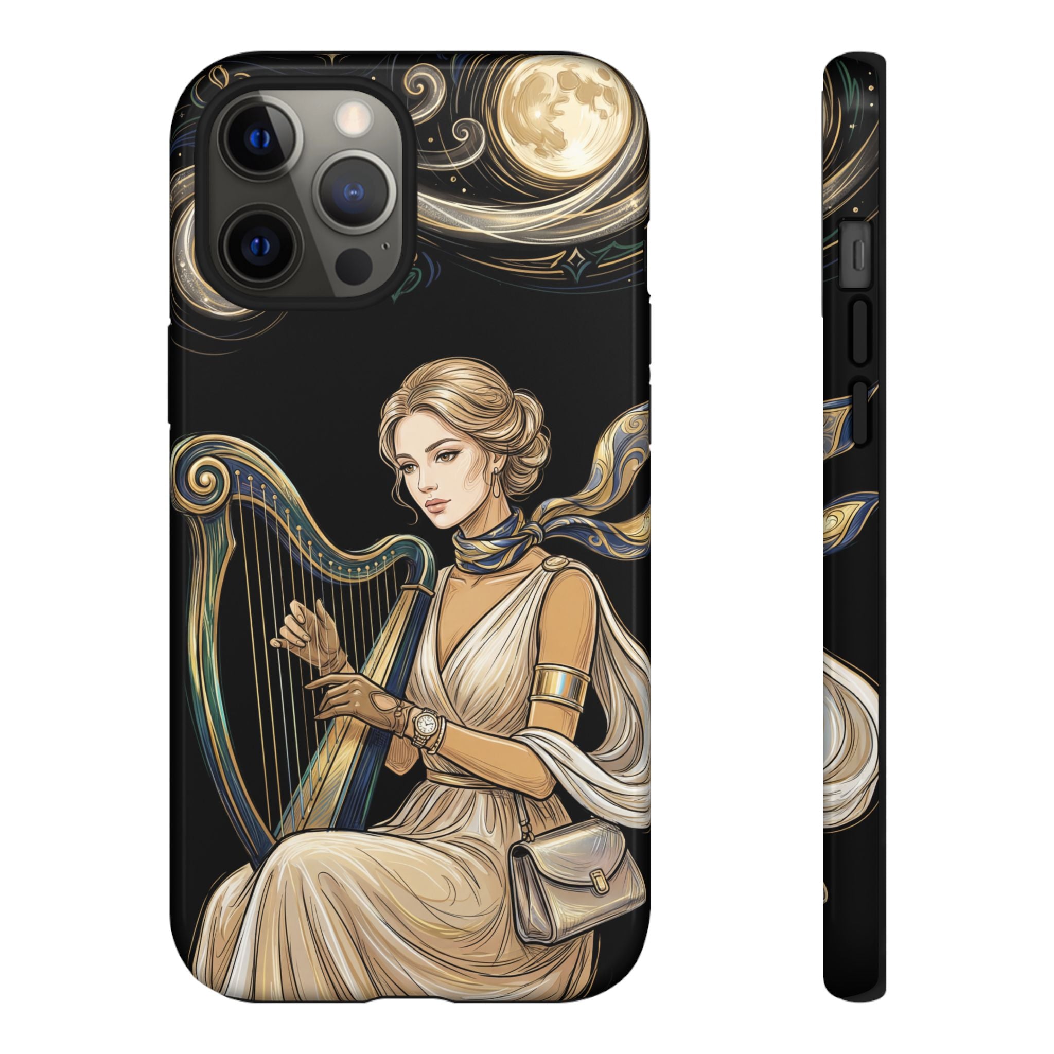 Moonlit Harp iPhone Case | Vintage Goddess Musician Art