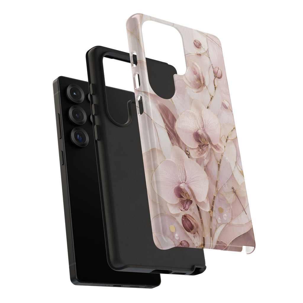 Stained Glass Orchid Samsung Galaxy Phone Case | Pink Floral Protective Case