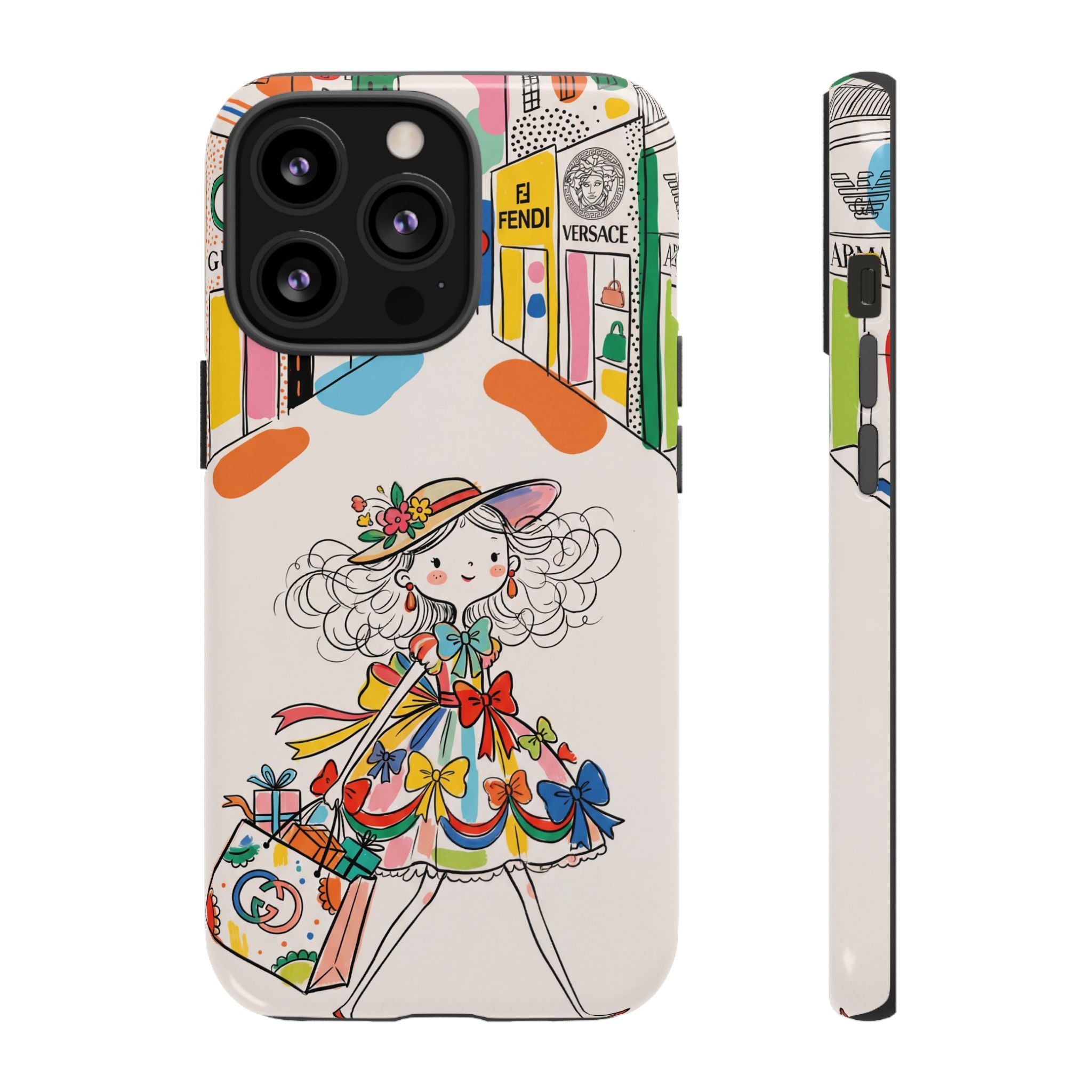 Cute Fashion Girl iPhone Case | Colourful Shopping Street Design