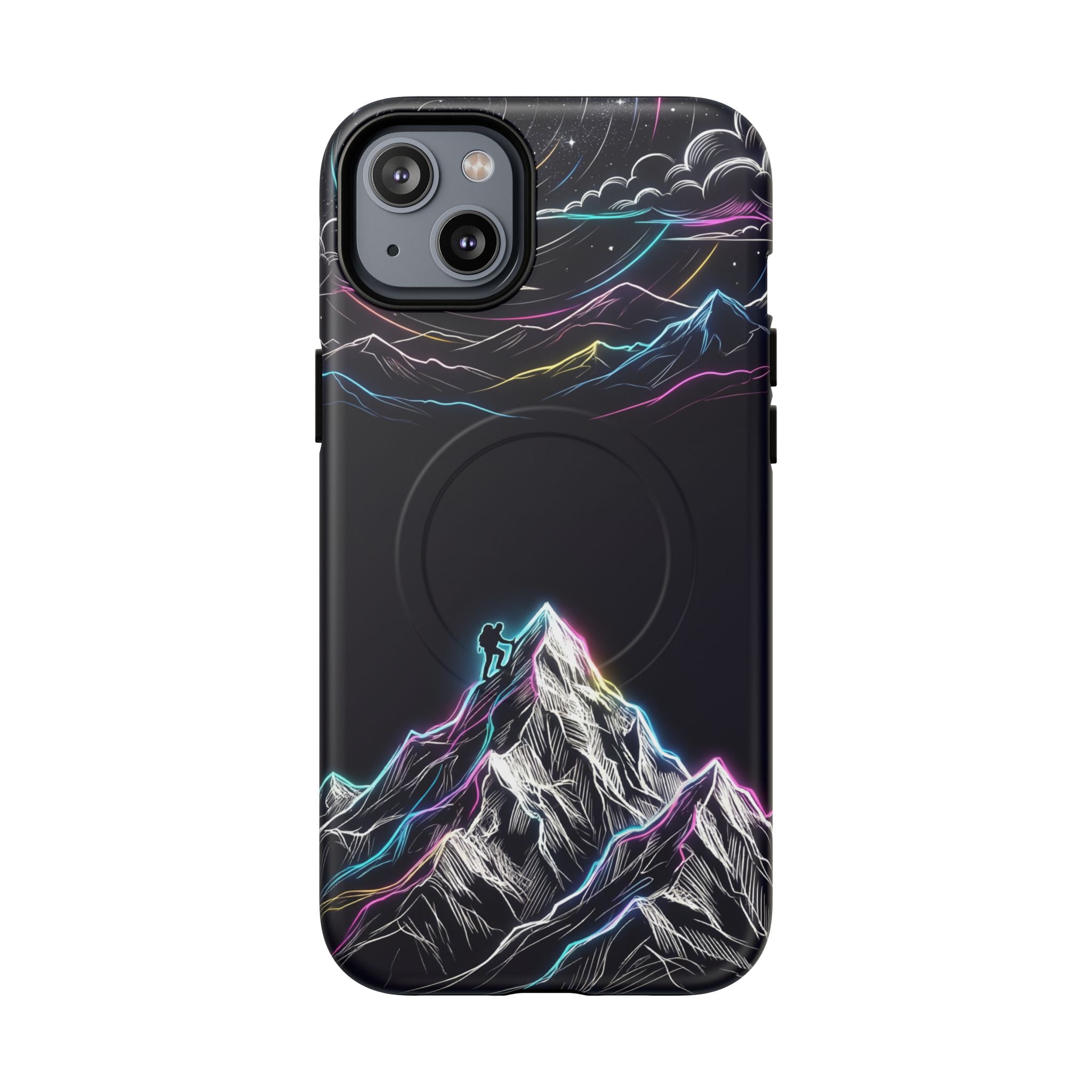 Mount Everest Neon MagSafe iPhone Case | Dark Cosmic Climber Protective Cover