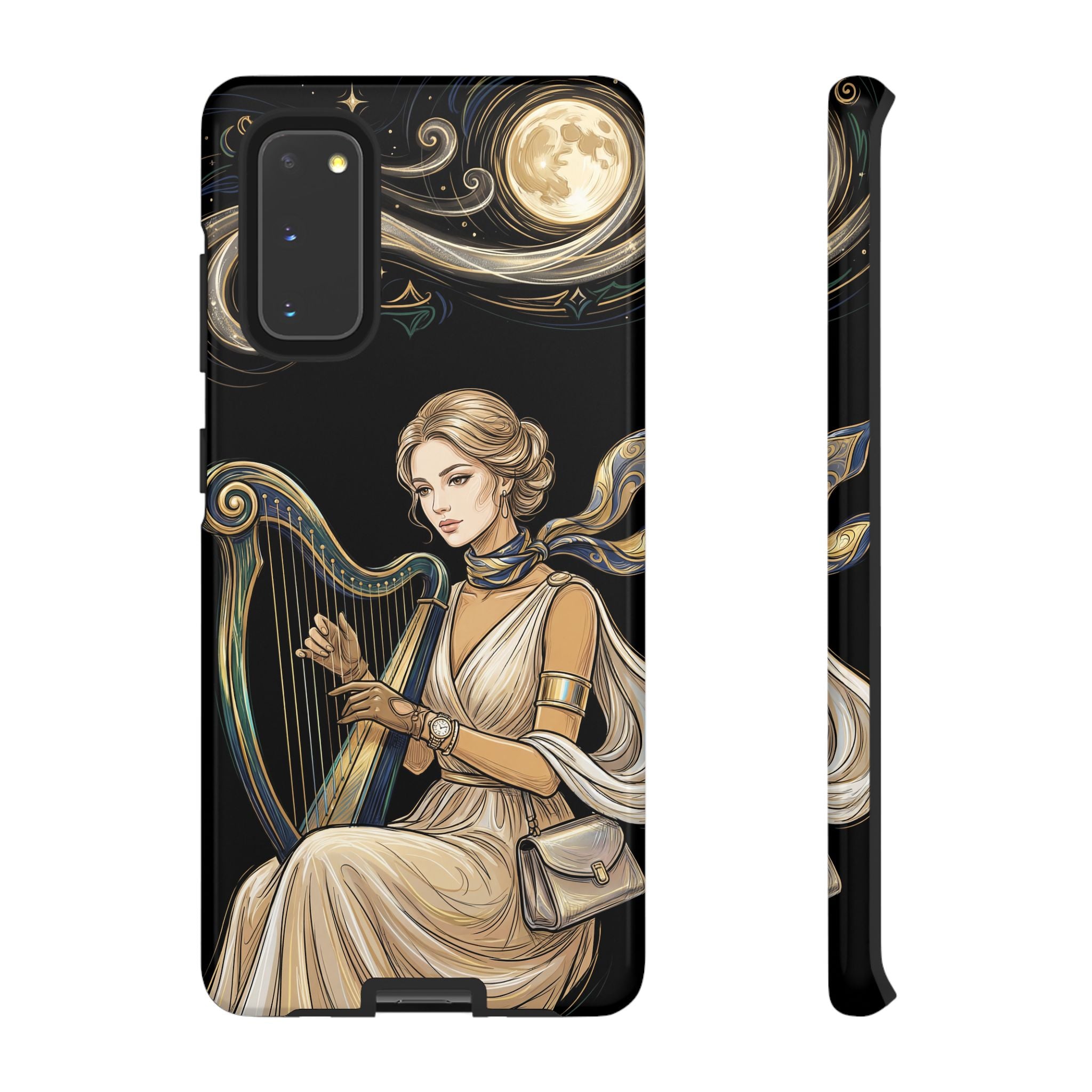 Moonlit Harp Samsung Galaxy Phone Case | Vintage Goddess Musician Art