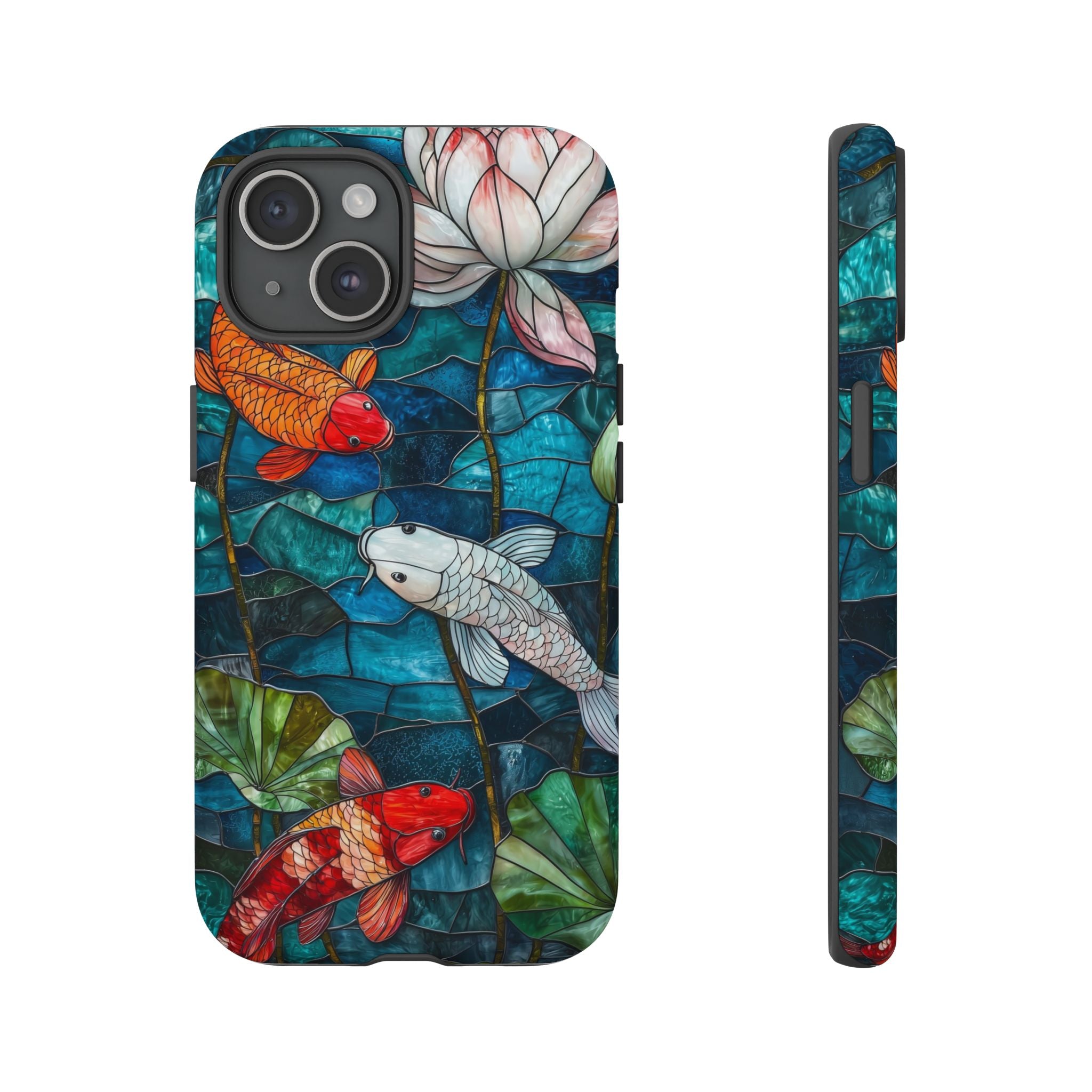 Koi Pond Tough iPhone Case — Stained Glass Lotus & Koi Design