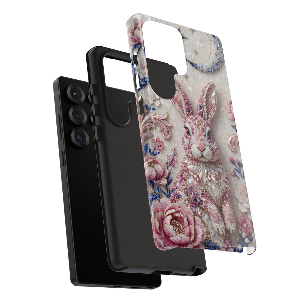 Floral Moon Rabbit Tough Samsung Galaxy Phone Case | Pink Boho Bunny Protective Cover
