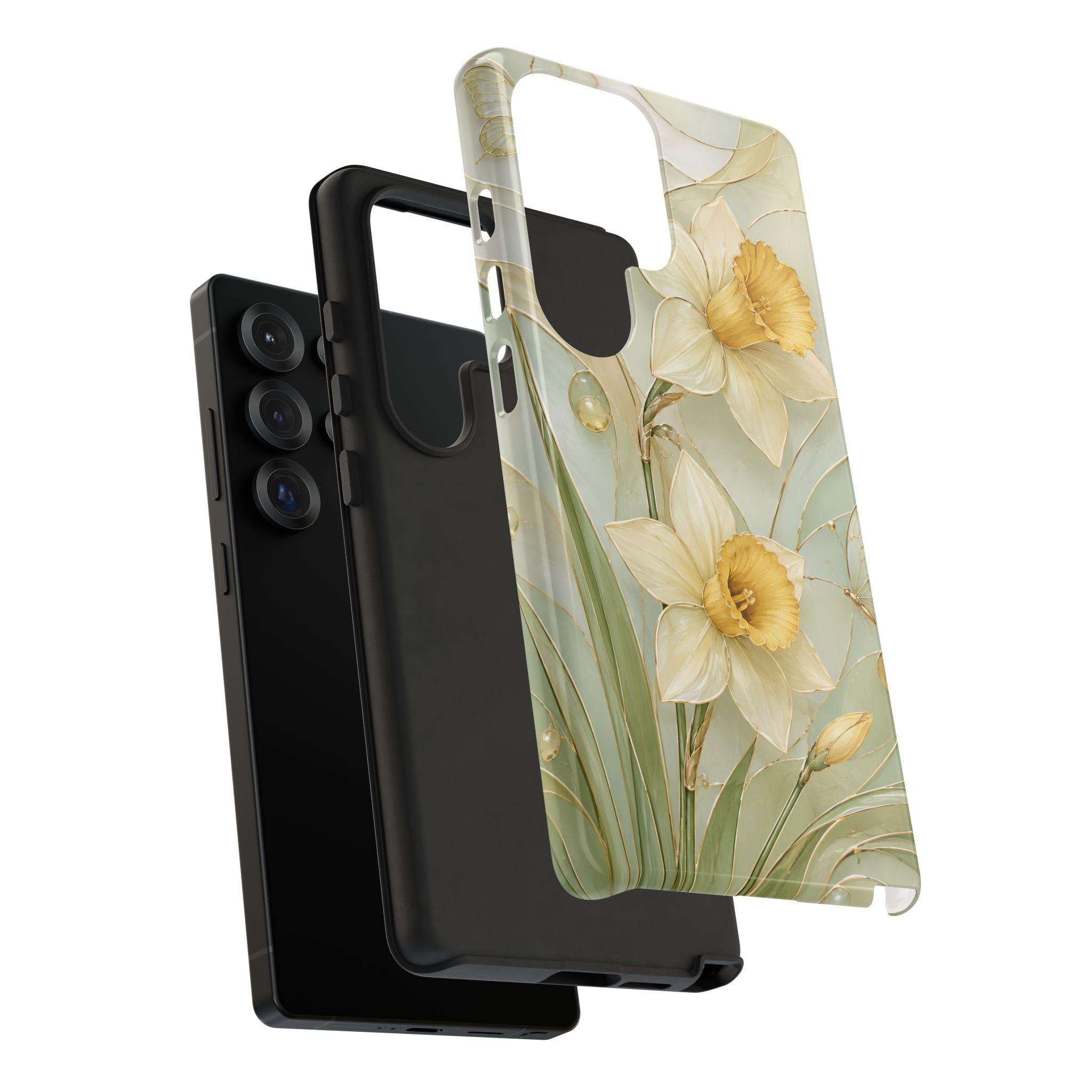 Stained Glass Daffodil Samsung Galaxy Phone Case | Yellow Floral Phone Cover