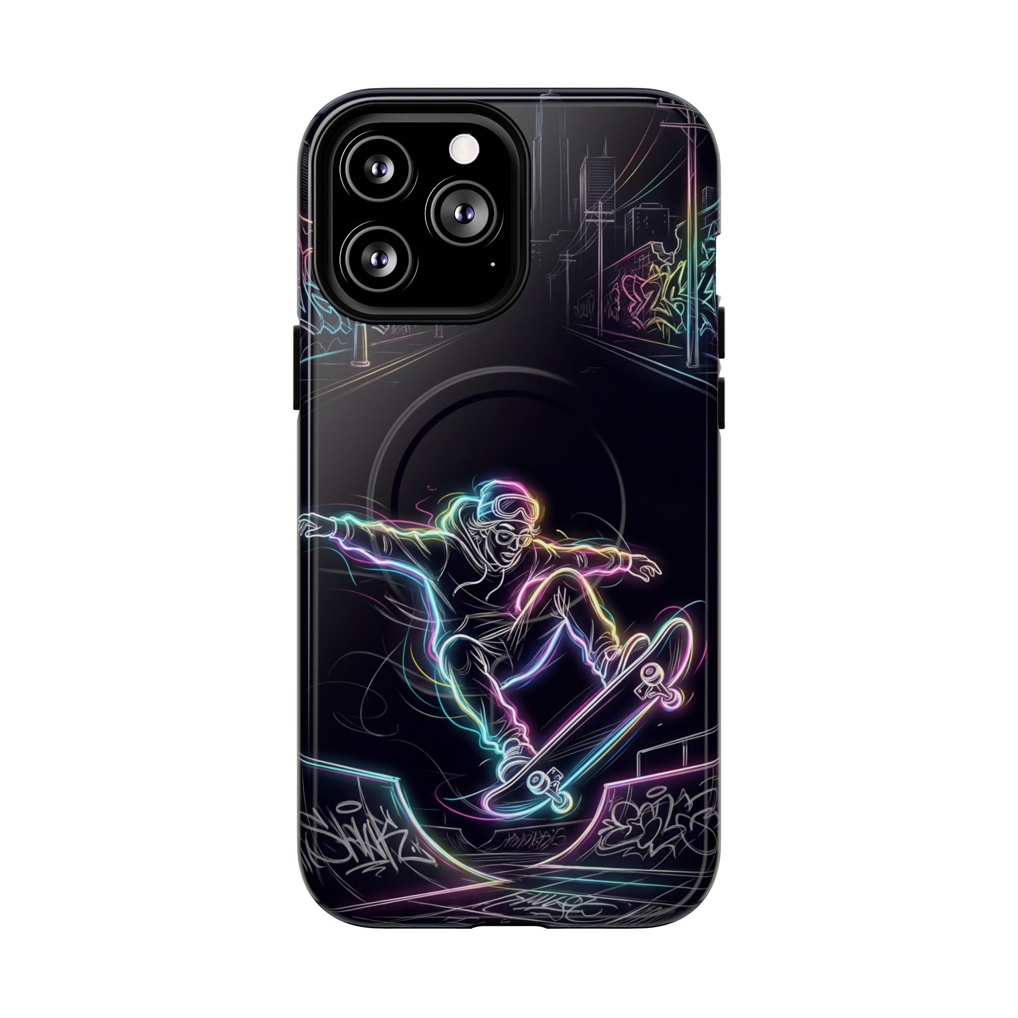 Neon Skateboard MagSafe iPhone Case | Glow Skatepark Protective Cover
