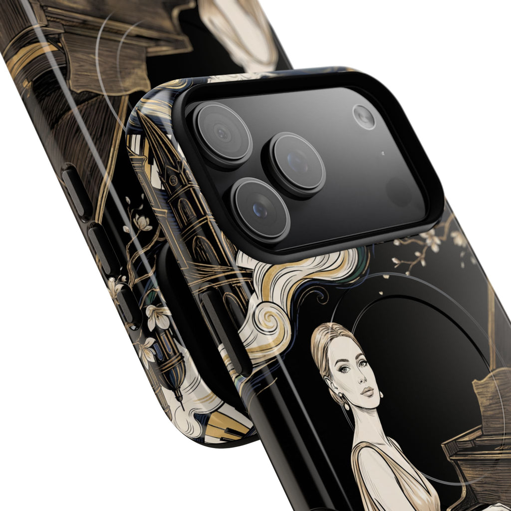 Elegant Piano Woman MagSafe iPhone Case | Vintage Art Deco Music Design