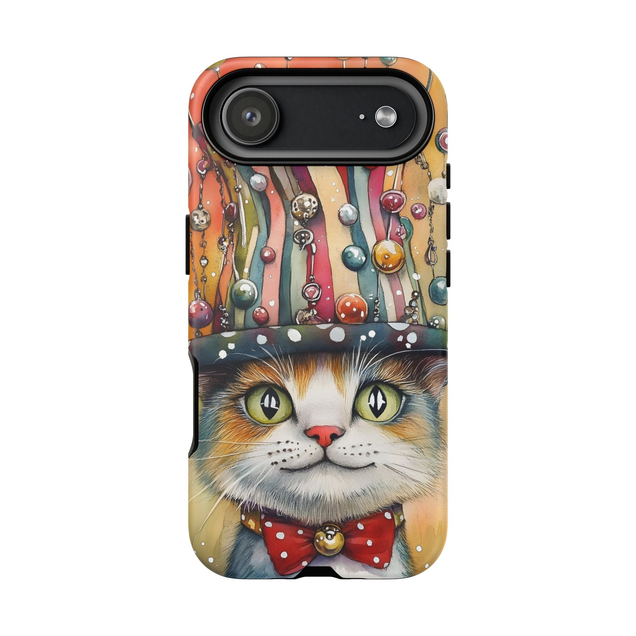 Cat in Colorful Top Hat iPhone Case — Whimsical Cat Art iPhone Case