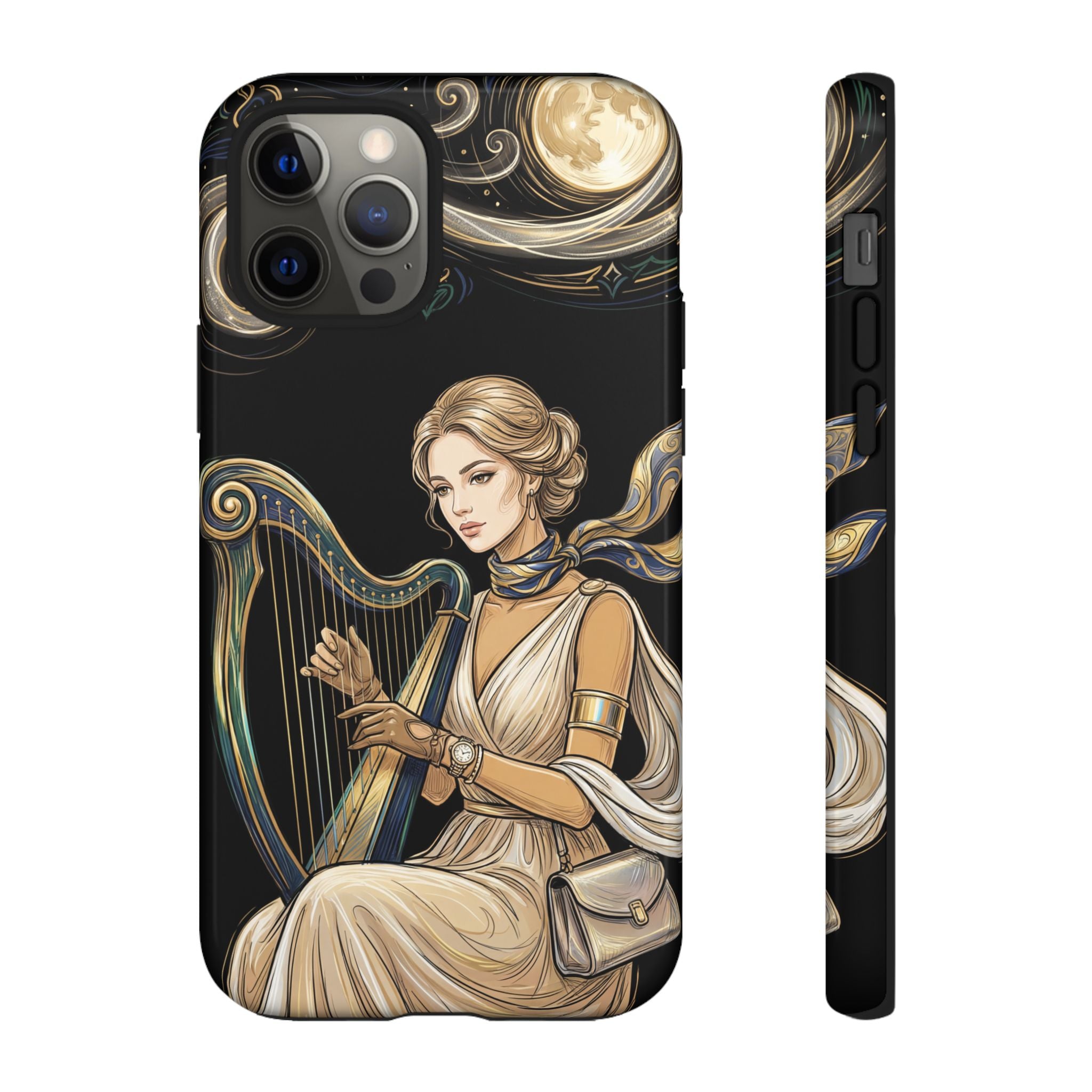 Moonlit Harp iPhone Case | Vintage Goddess Musician Art