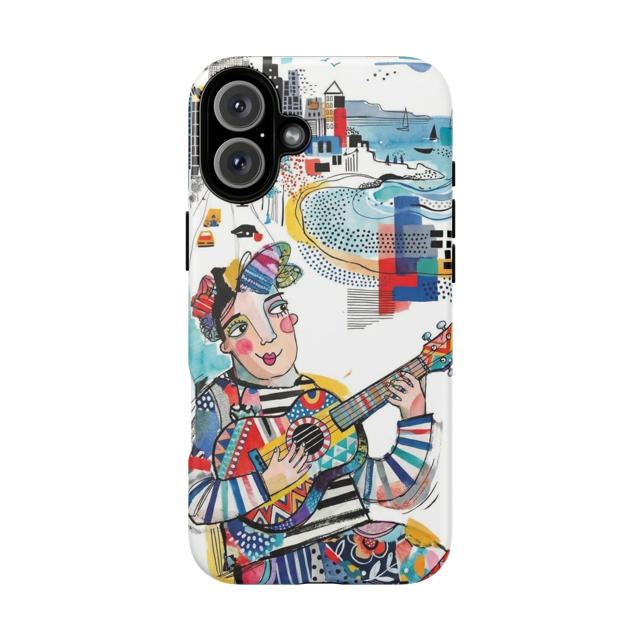 Artistic Musician iPhone Case | Colorful Guitar Cityscape Tough Case
