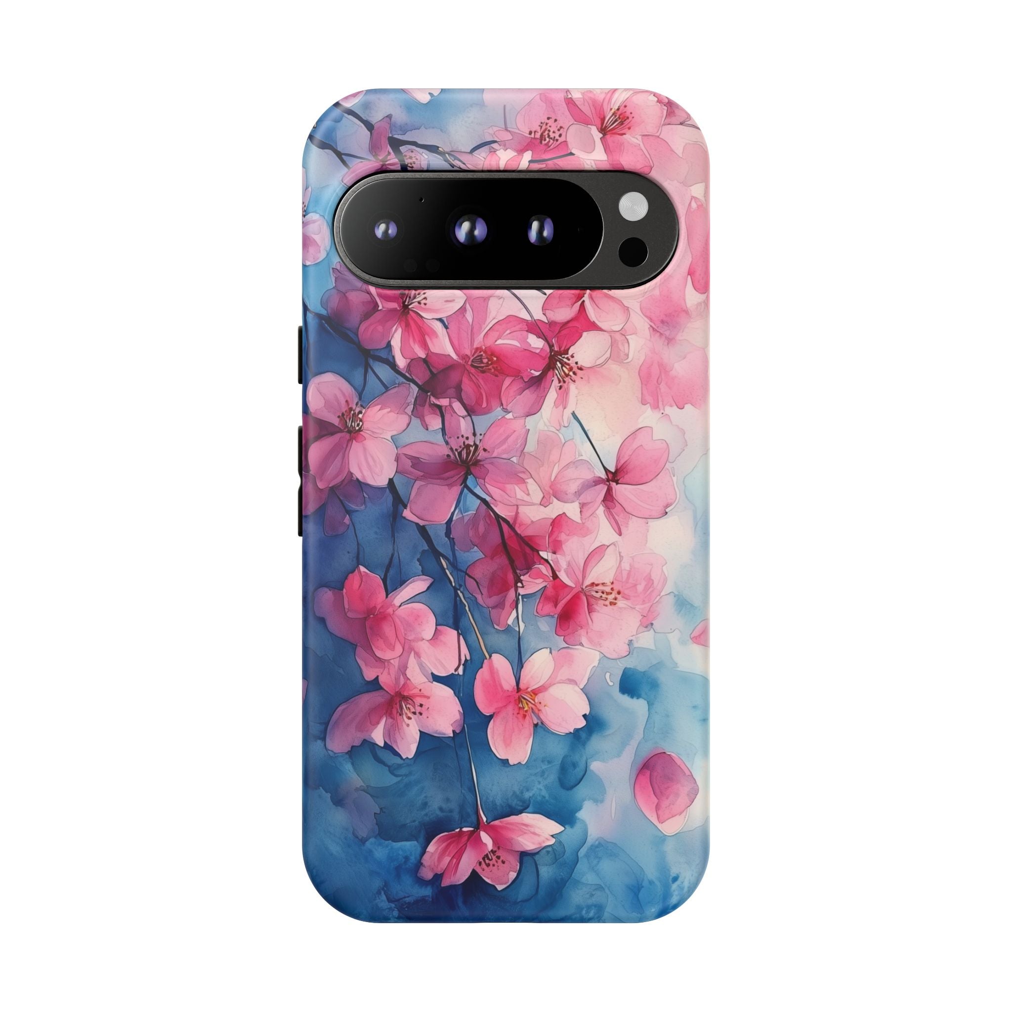 Floral Cherry Blossom Google Pixel Case | Pink Blue Watercolour