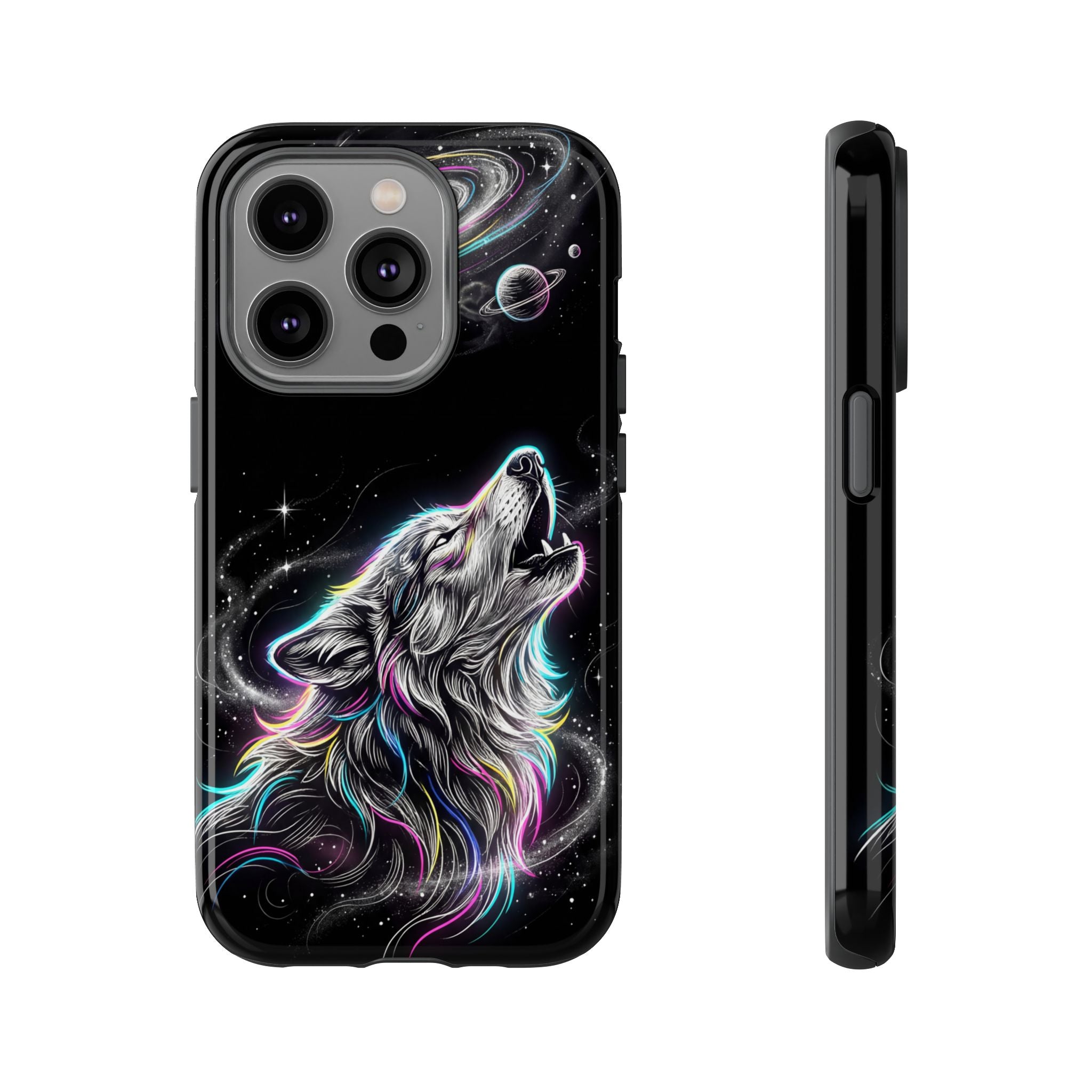 Wolf Galaxy Tough iPhone Case | Colorful Howling Wolf Space Design