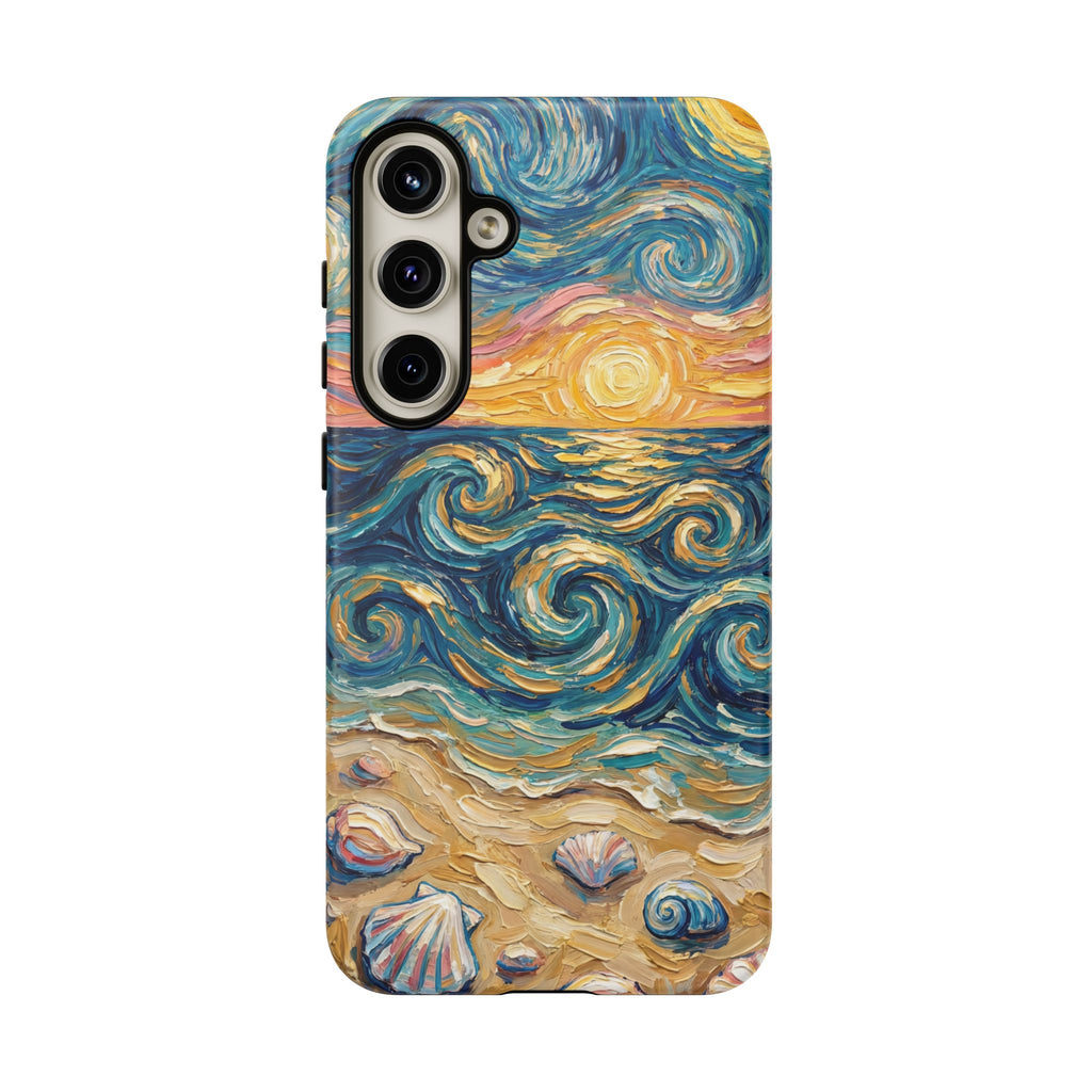 Sea Sunset Samsung Galaxy Case — Van Gogh‑Style Beach Waves with Shells