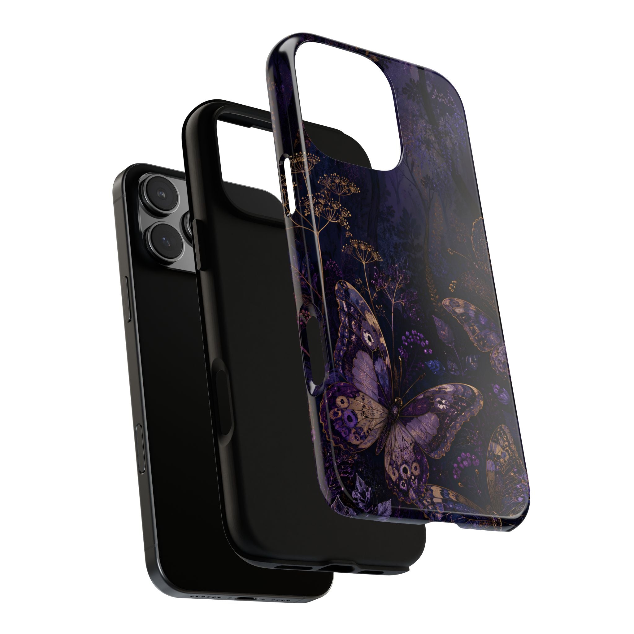 Purple Night Butterflies iPhone case | Moody Purple Floral Cover