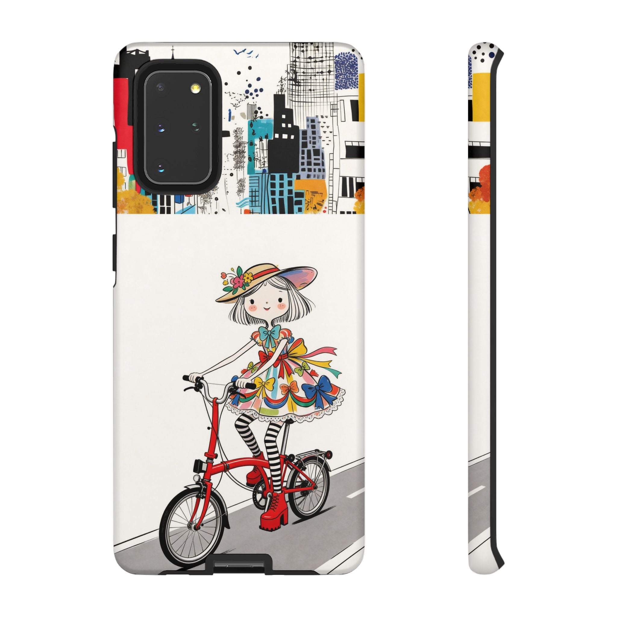 Whimsical Girl on Brompton Bicycle Urban Illustration Samsung Galaxy Phone Case