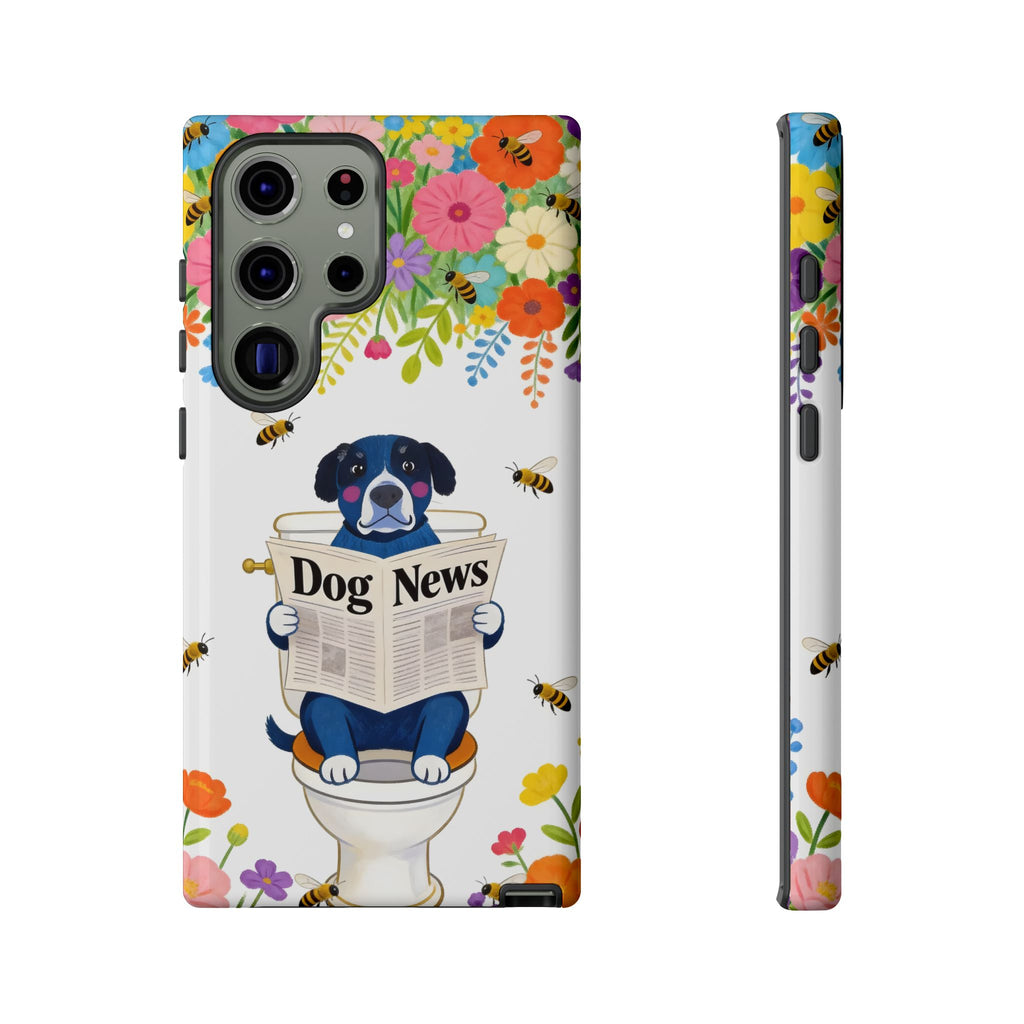 Dog News Floral Samsung Galaxy Phone Case | Cute Dog on Toilet Pattern, Spring Floral