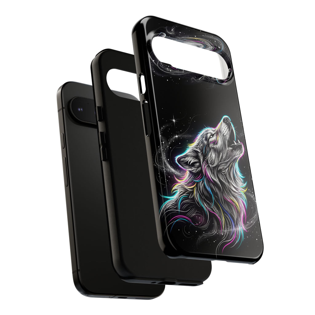 Wolf Galaxy Tough Google Pixel Phone Case | Colorful Howling Wolf Space Design