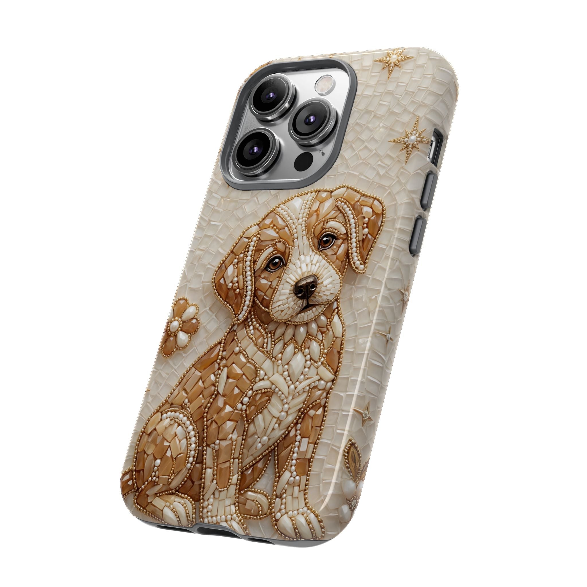 Cute Mosaic Puppy iPhone Case — Protective Phone Cover with Brown Puppy Art