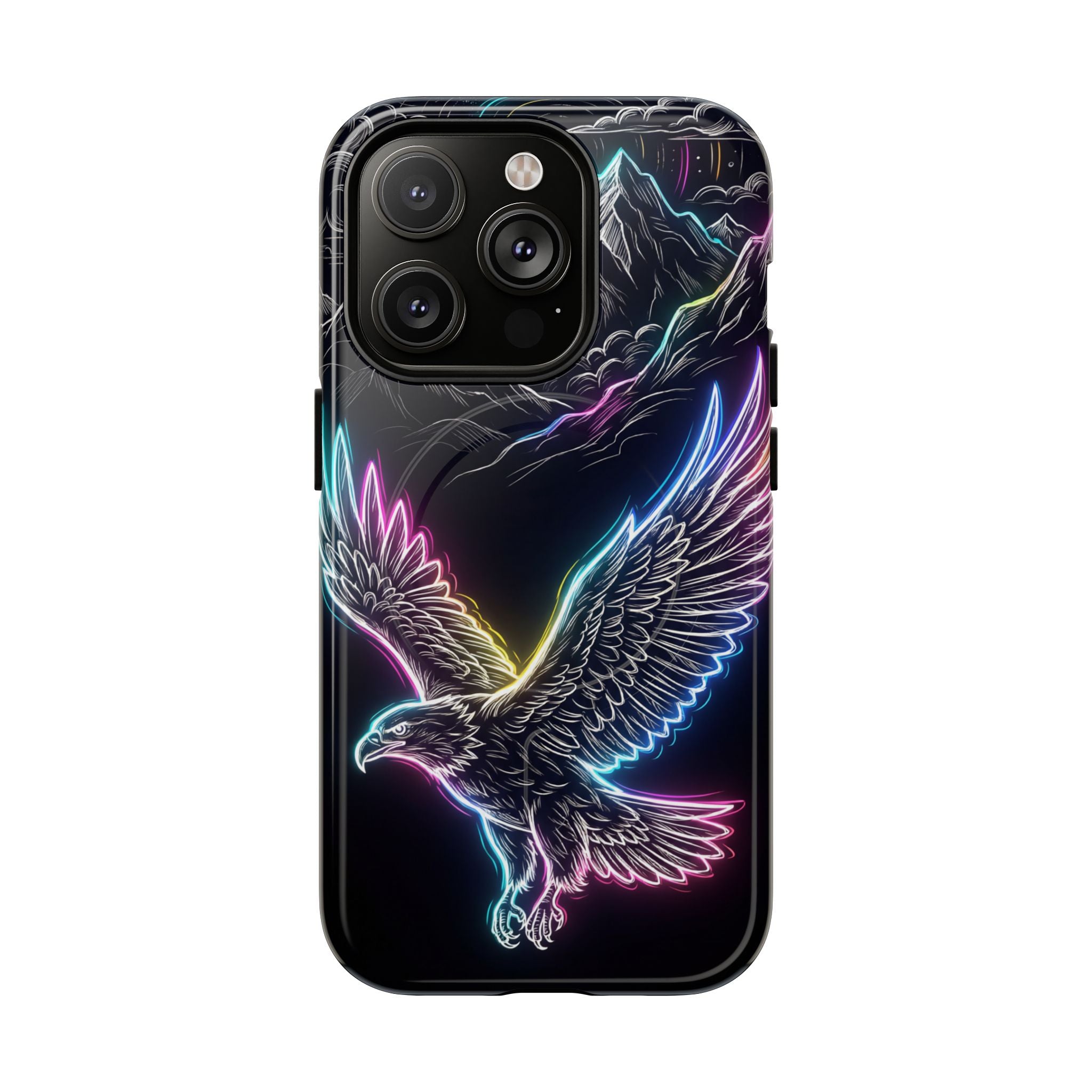 Neon Eagle MagSafe iPhone Case with Mountain Design