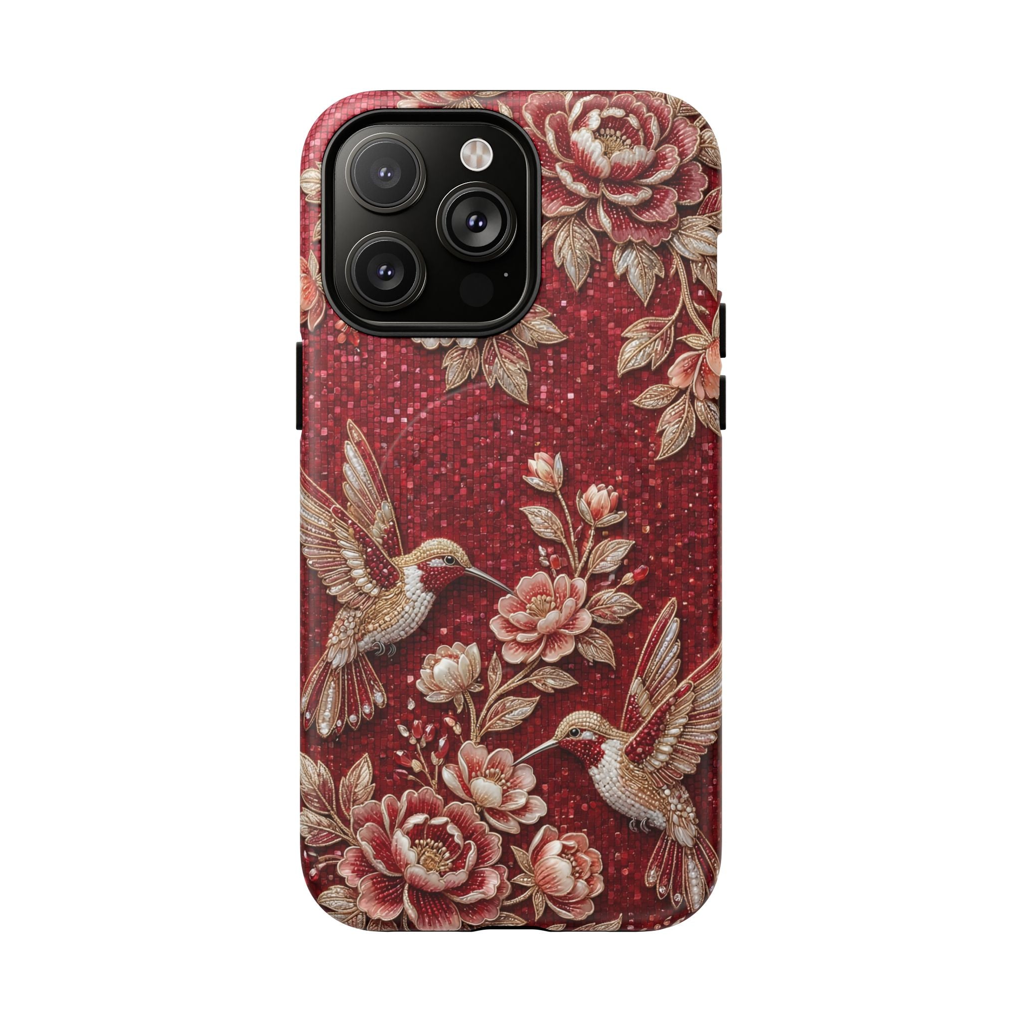 Floral Hummingbird Tough Case | Vintage Red MagSafe iPhone Case