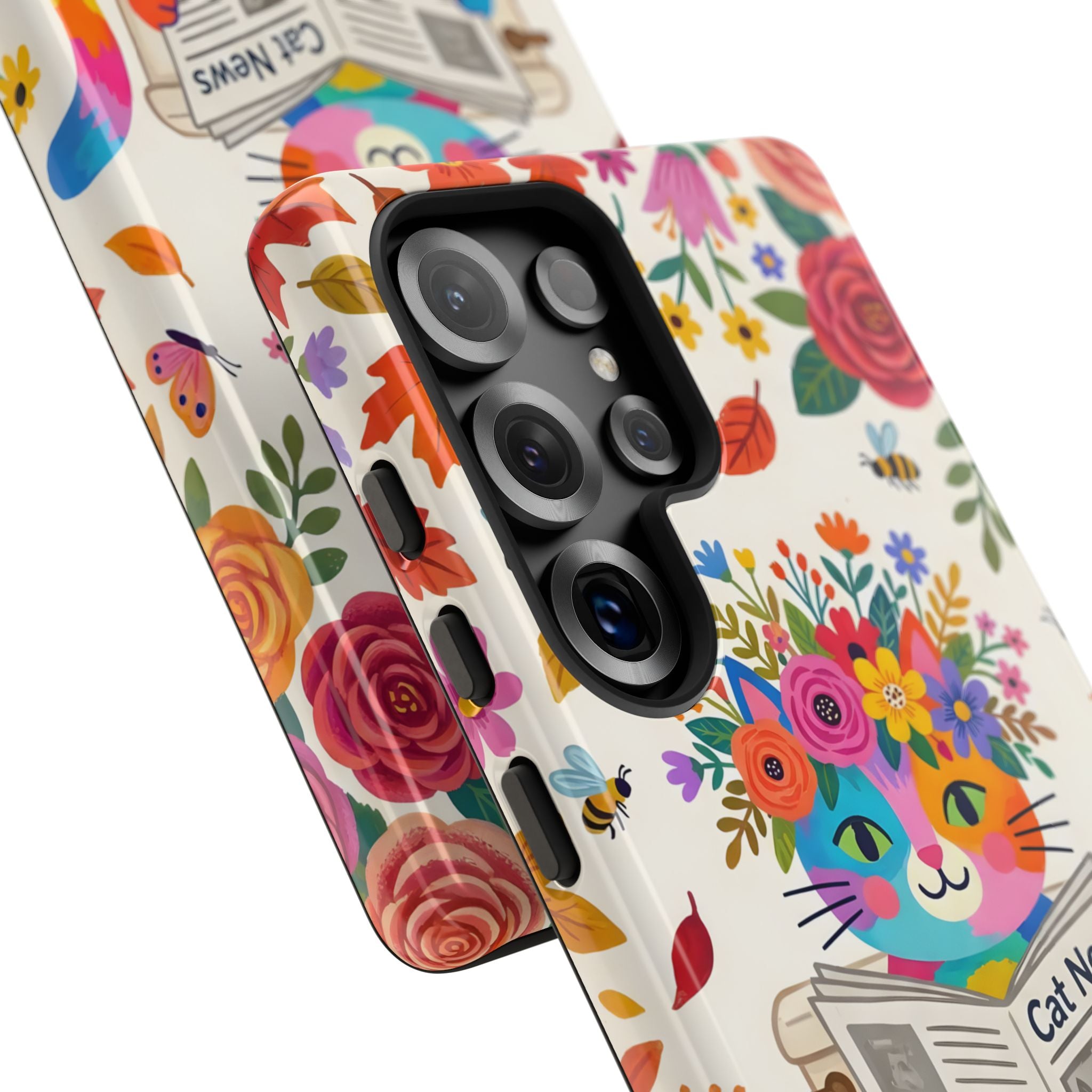 Floral Rainbow Cat Samsung Galaxy Phone Case | Cat News Design