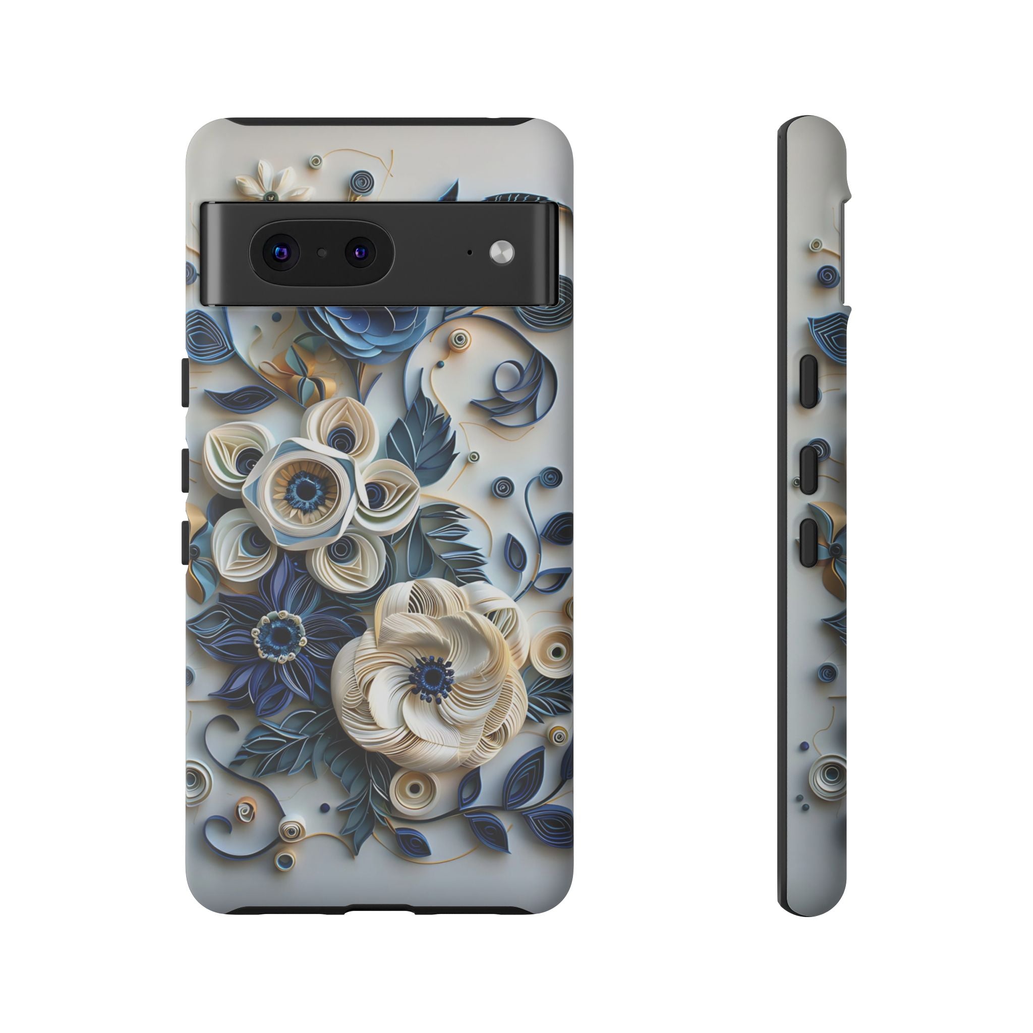 Floral Quilled Art Google Pixel Case — Blue & Cream Decorative Protection