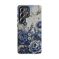 Blue Floral Moon Samsung Galaxy Phone Case | Vintage Botanical Night Sky Protective Case