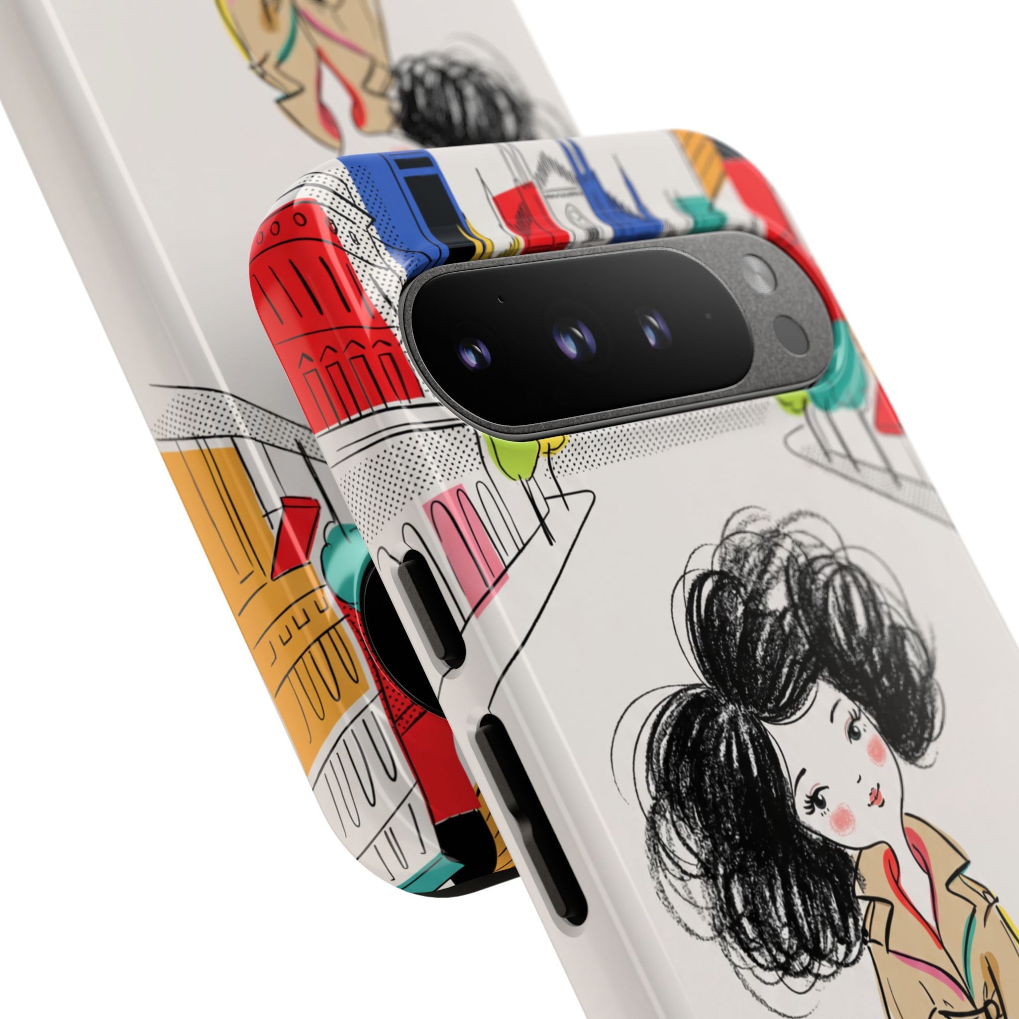 Illustrated Trench Coat Fashion Chic City Girl Google Pixel Phone Case
