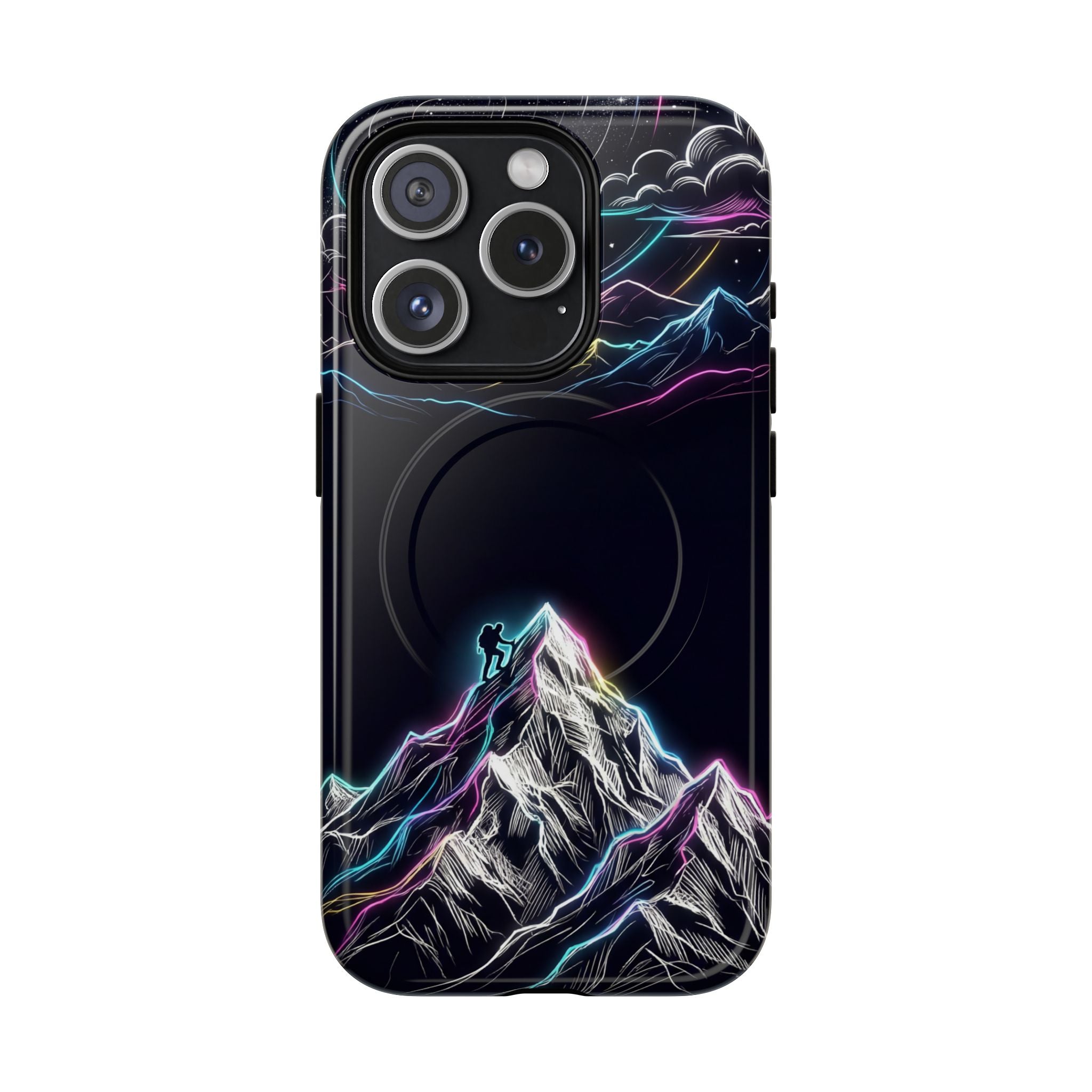 Mount Everest Neon MagSafe iPhone Case | Dark Cosmic Climber Protective Cover