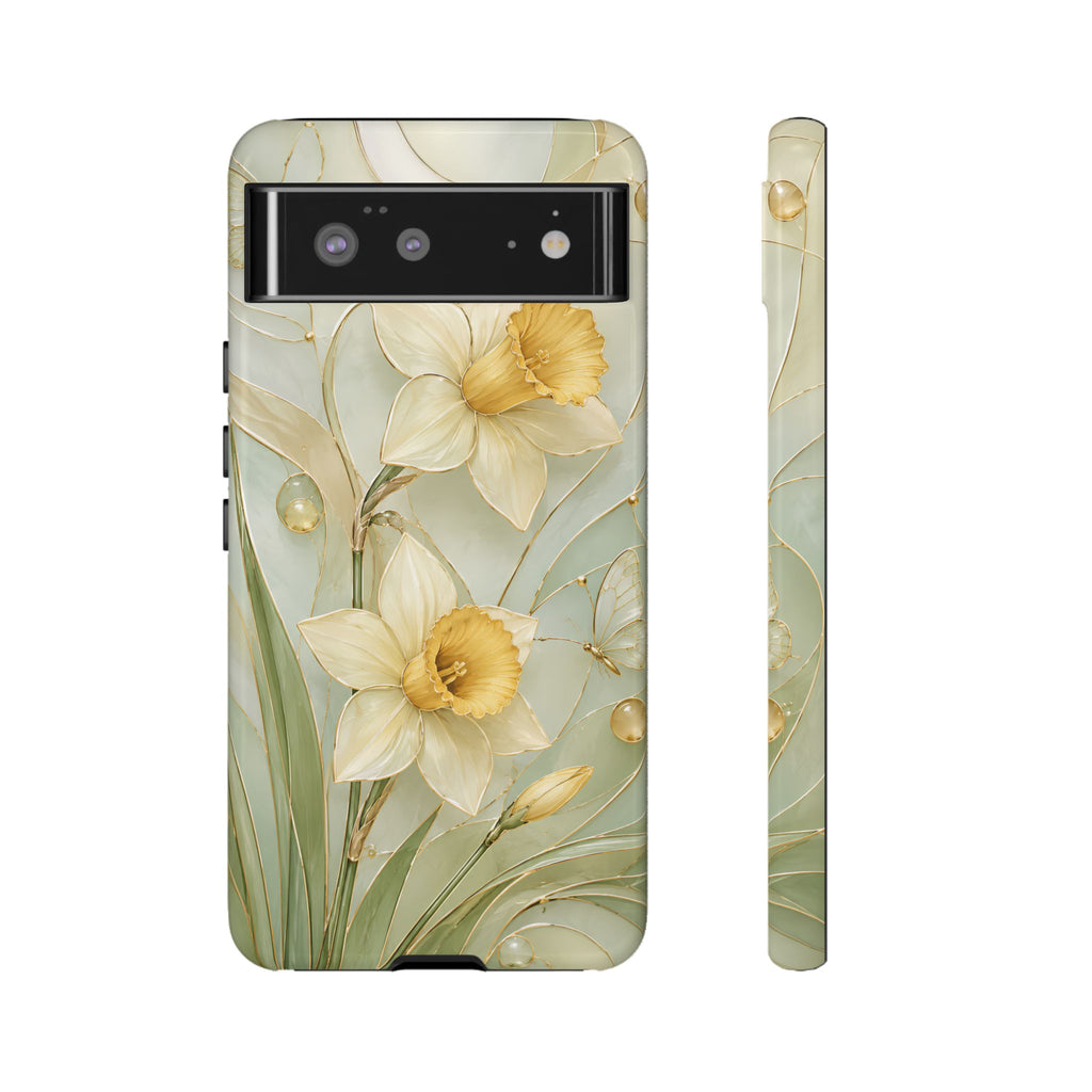Stained Glass Daffodil Google Pixel Phone Case | Yellow Floral Phone Cover