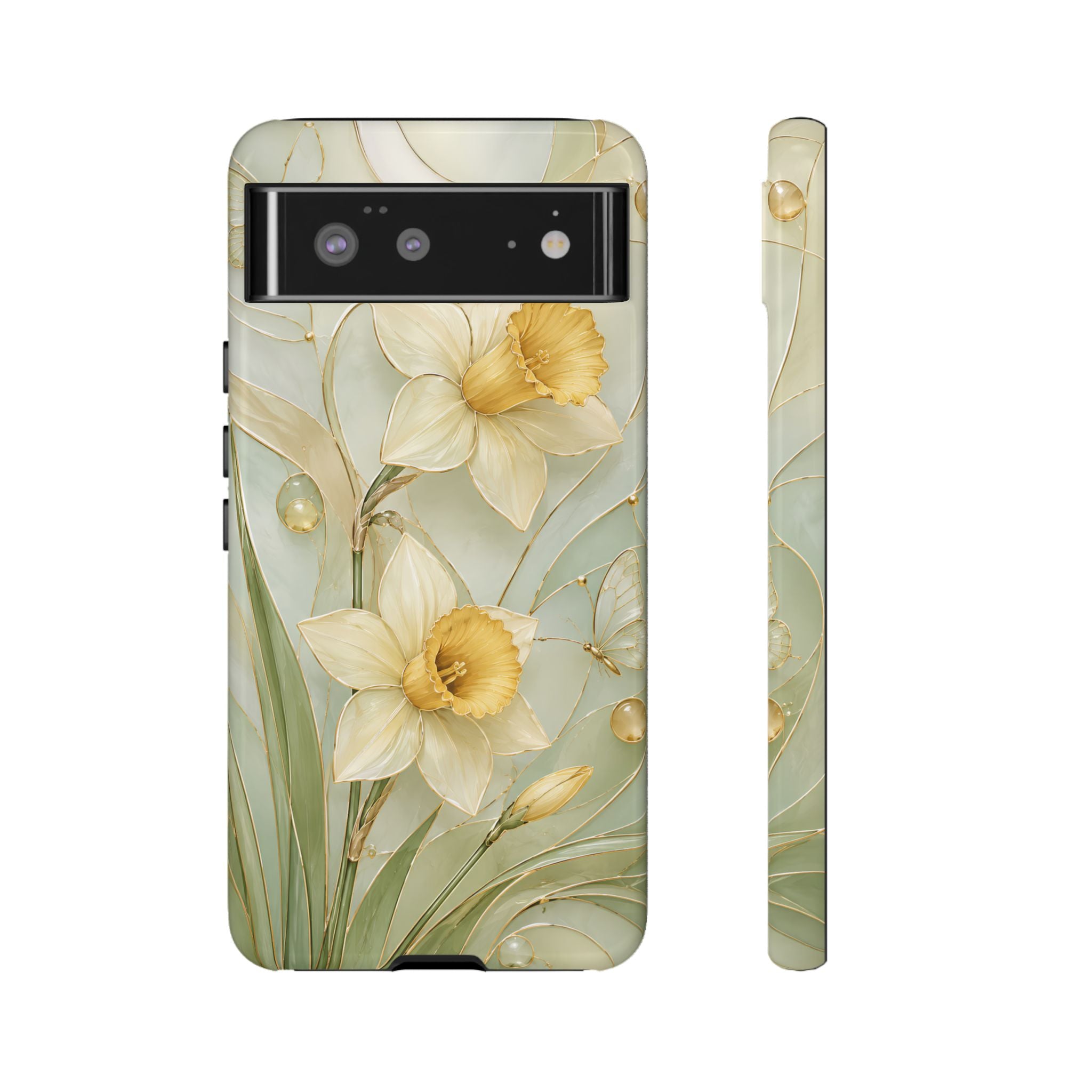 Stained Glass Daffodil Google Pixel Phone Case | Yellow Floral Phone Cover