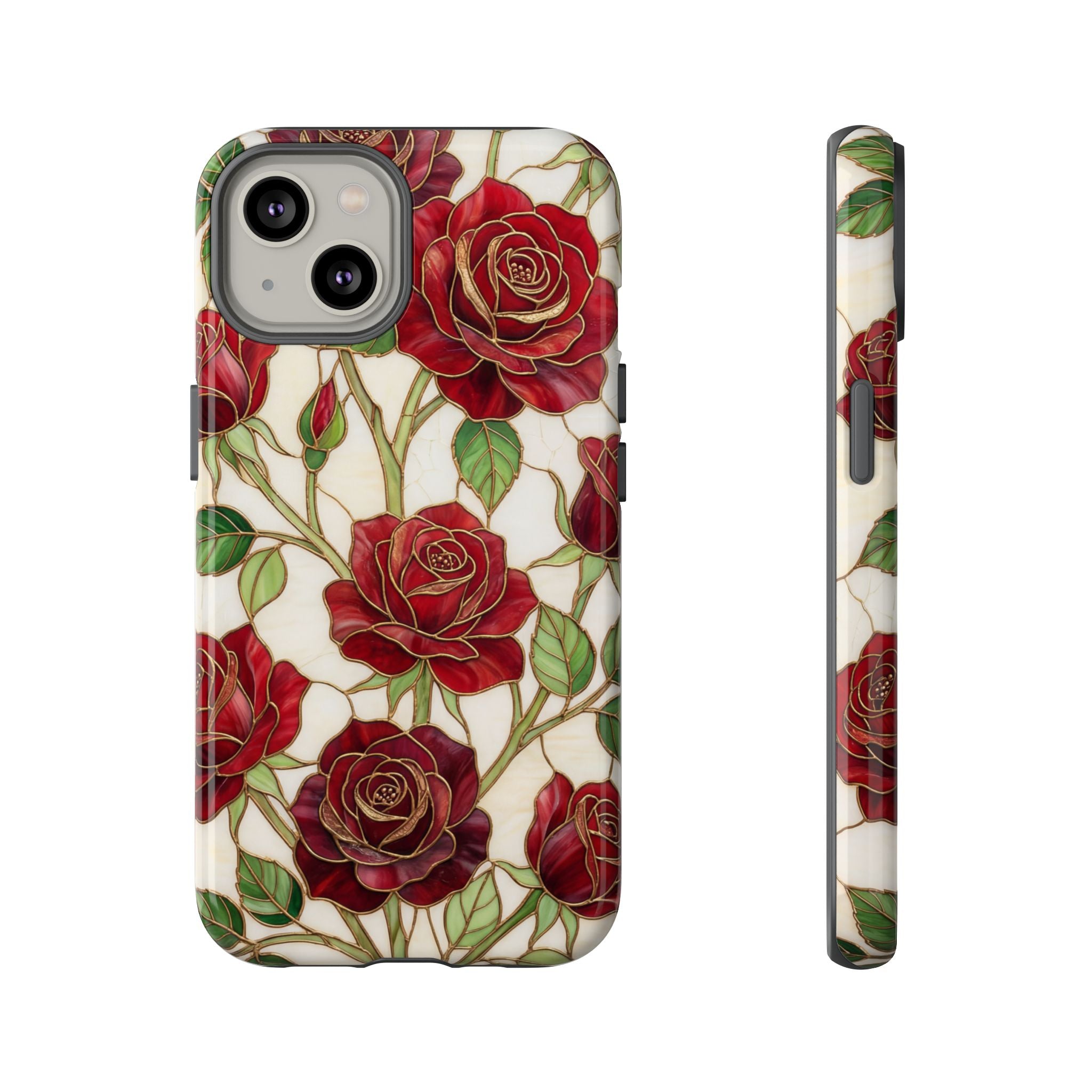 Red Rose Pattern Tough iPhone Case — Vintage Floral iPhone Protection