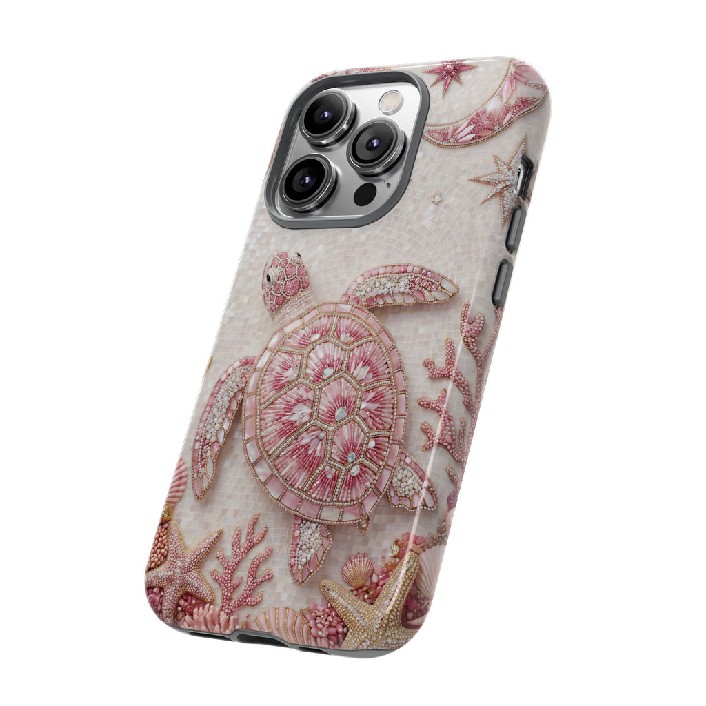 Cover protettiva per iPhone a conchiglia di tartaruga marina rosa