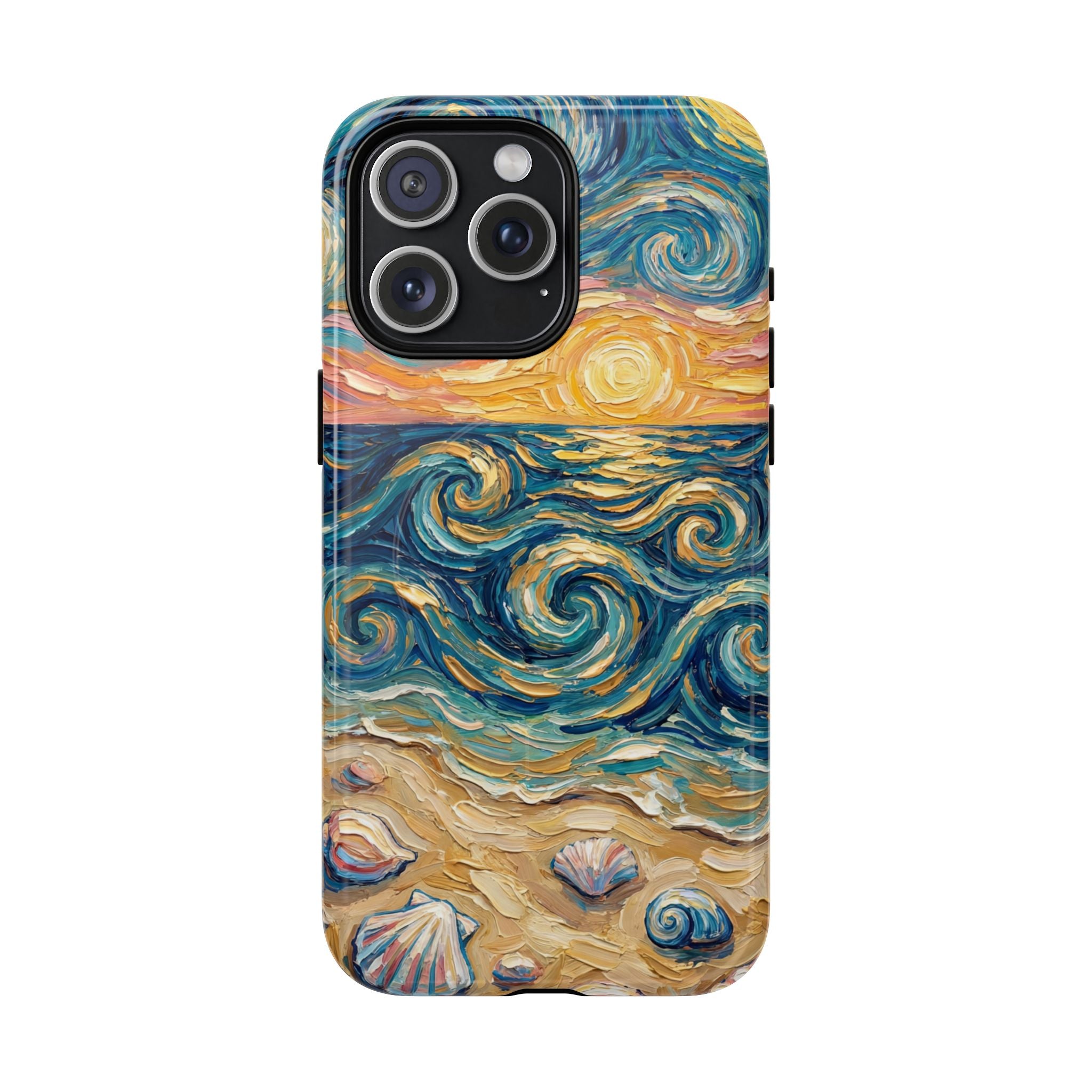 Sunset Ocean Waves MagSafe iPhone Case — Van Gogh‑Style Beach Waves with Shells