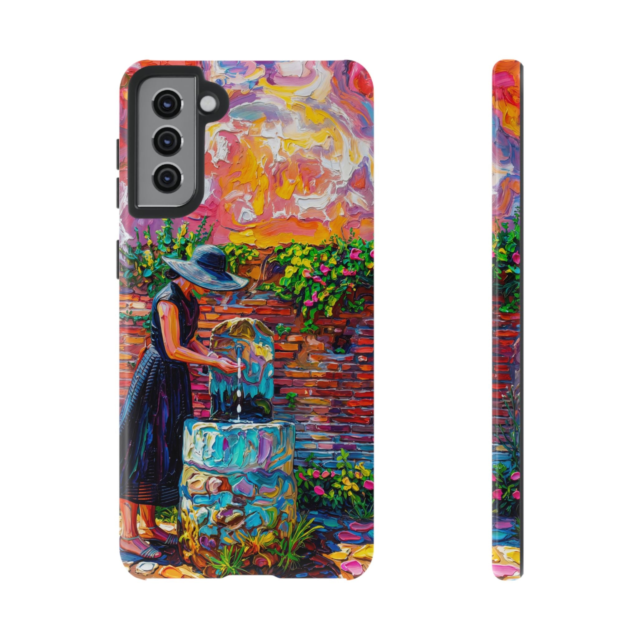 Artistic Woman at Fountain Samsung Galaxy Case | Colourful Garden Scene Tough Cases