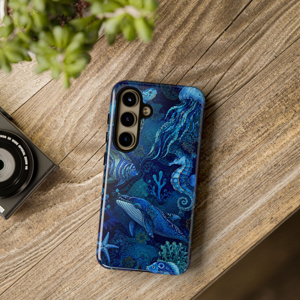 Ocean Animals Tough Samsung Galaxy Phone Case | Navy Blue Undersea Whale Cover