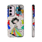 Retro Fashion Cat Girl Samsung Galaxy Phone Case | Cute Dress & City Print