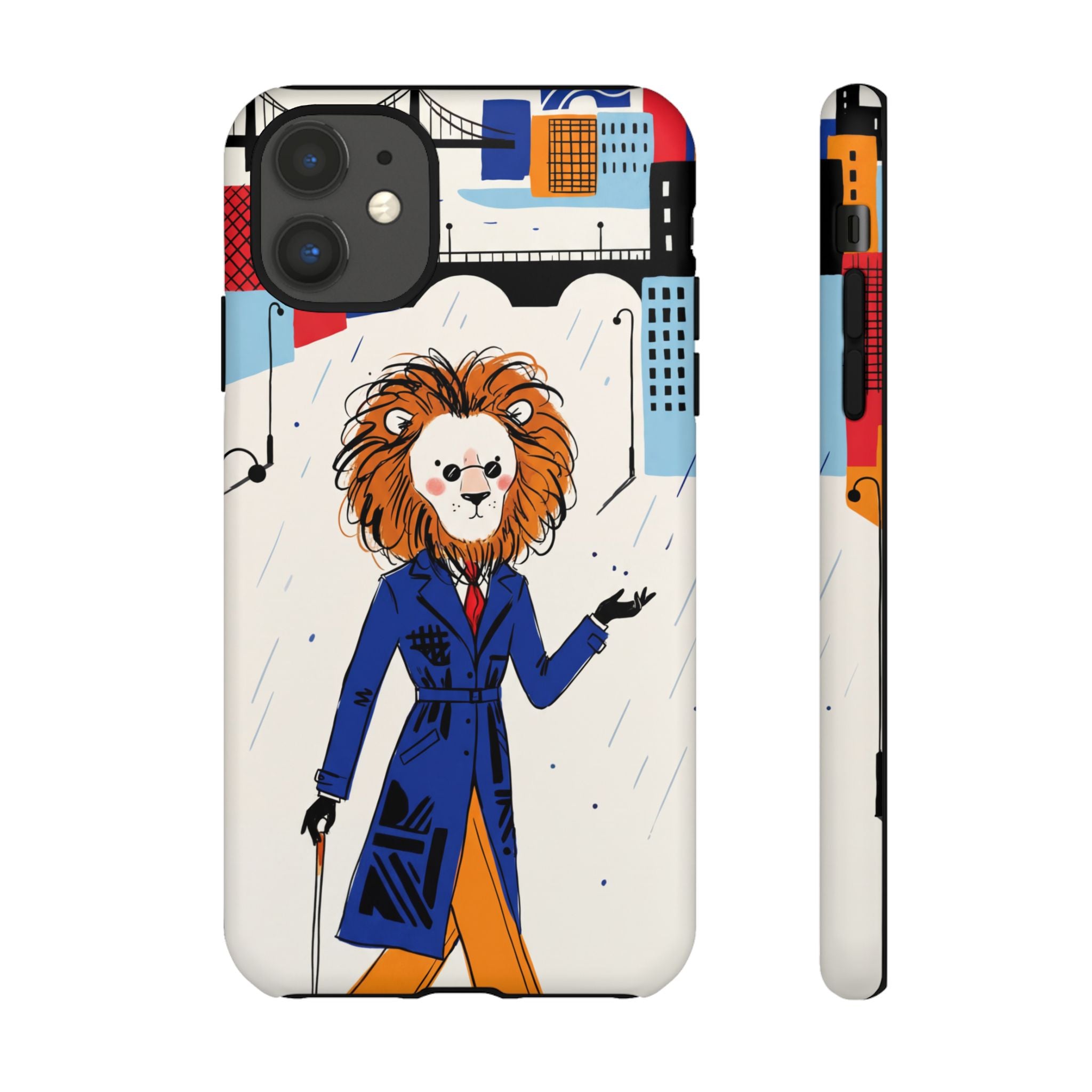 Lion Gentleman iPhone Case | Dapper Lion in City Rain