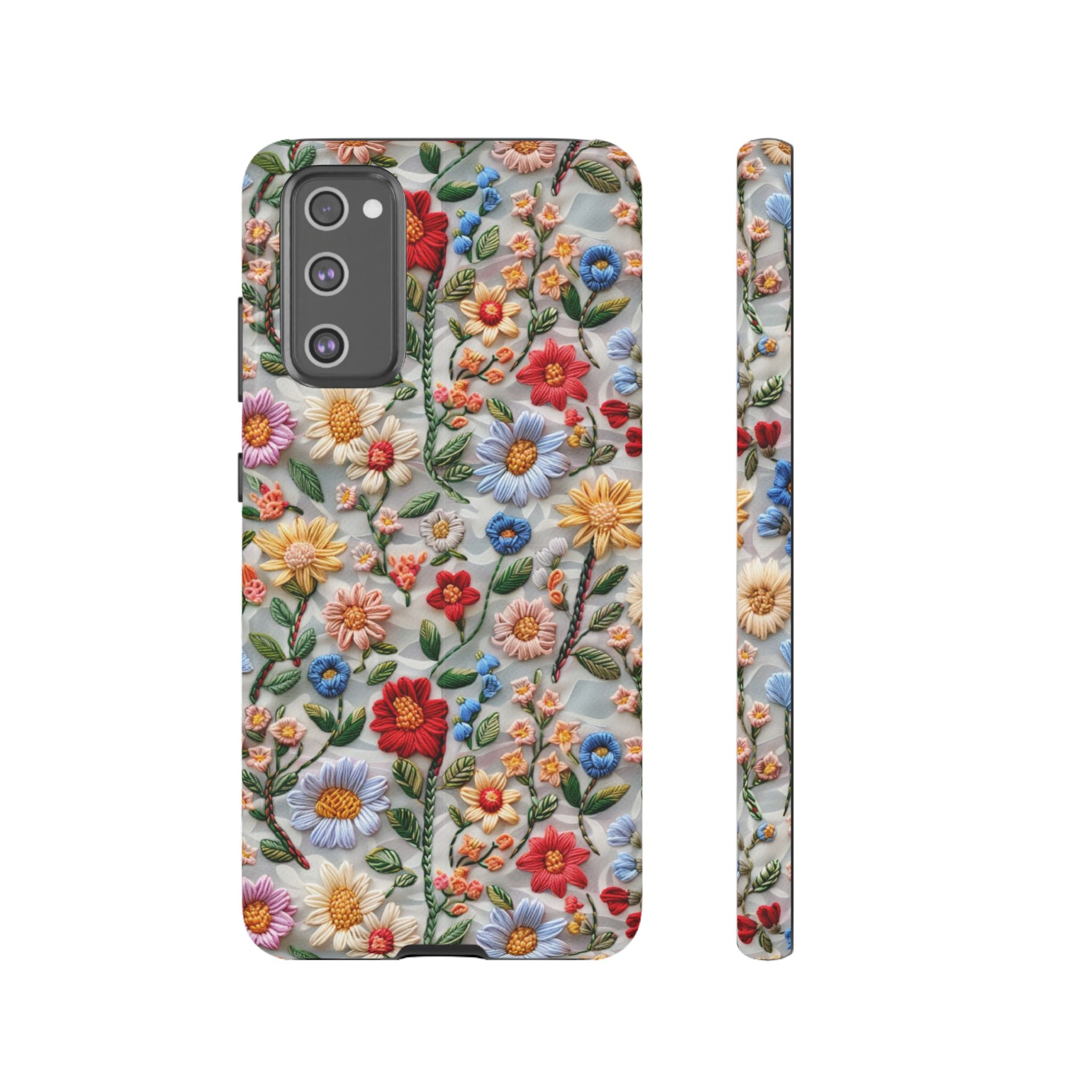 Floral Embroidered Pattern Tough Samsung Galaxy Case — Colourful Daisy & Wildflower Design
