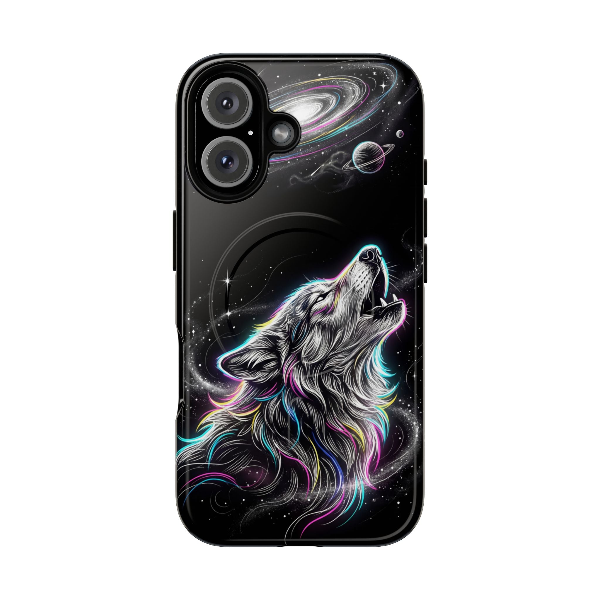 Wolf Galaxy Tough MagSafe iPhone Case | Colorful Howling Wolf Space Design
