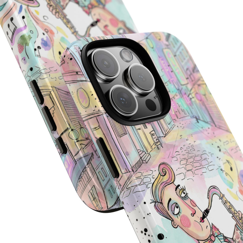 Custodia iPhone Sassofonista | Illustrazione Jazz Pastello