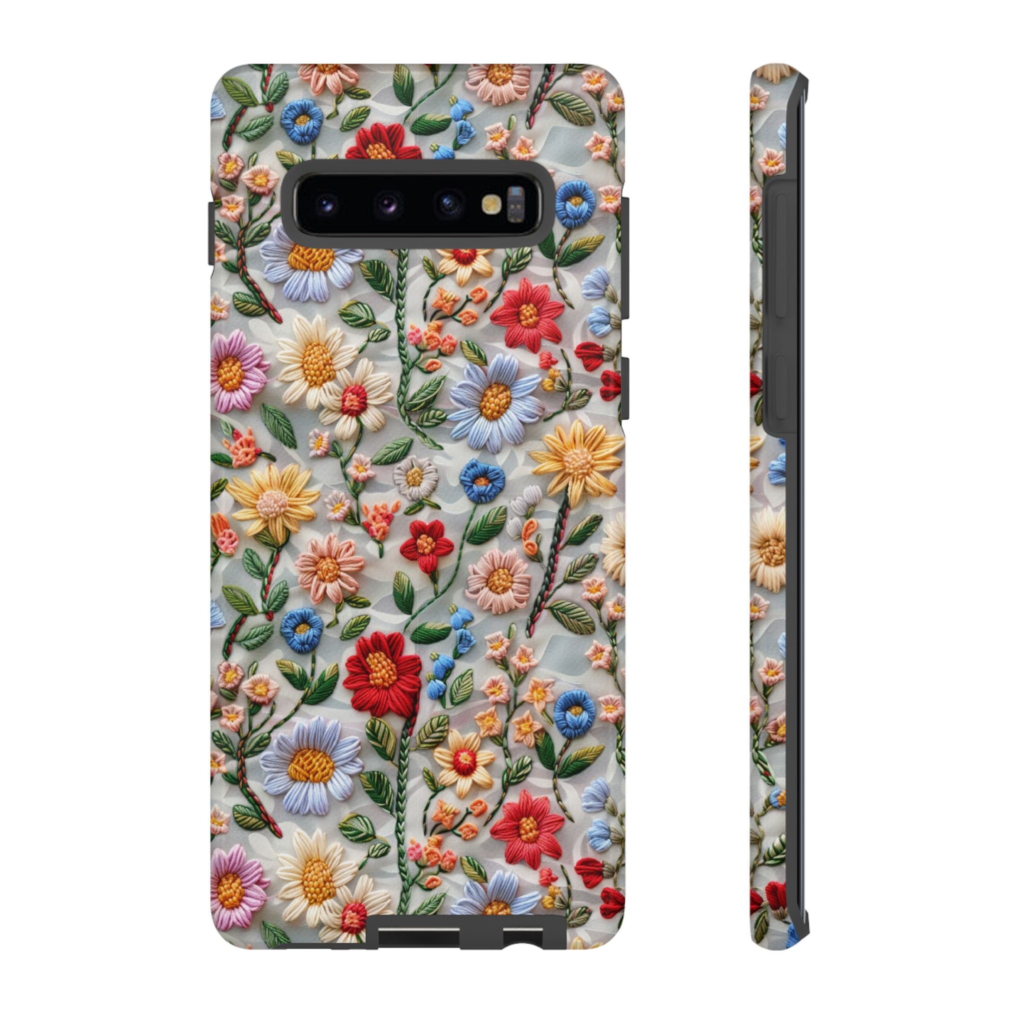 Floral Embroidered Pattern Tough Samsung Galaxy Case — Colourful Daisy & Wildflower Design