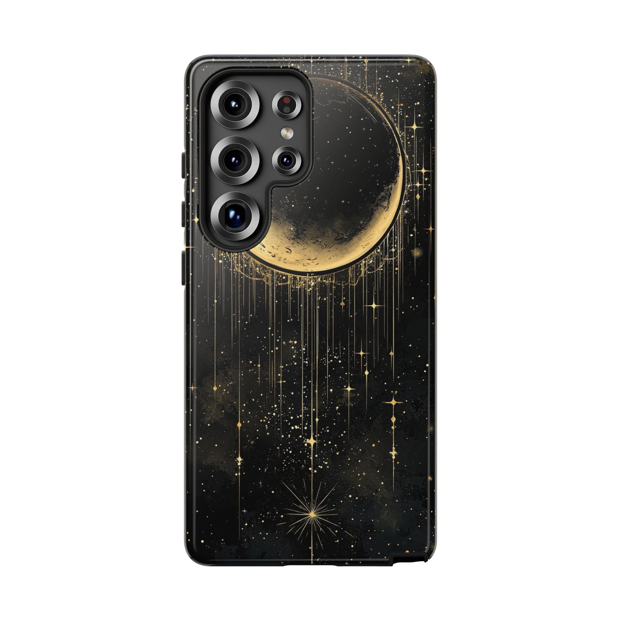 Moonlit Crescent Tough Samsung Galaxy Case | Gold Stars Night Sky