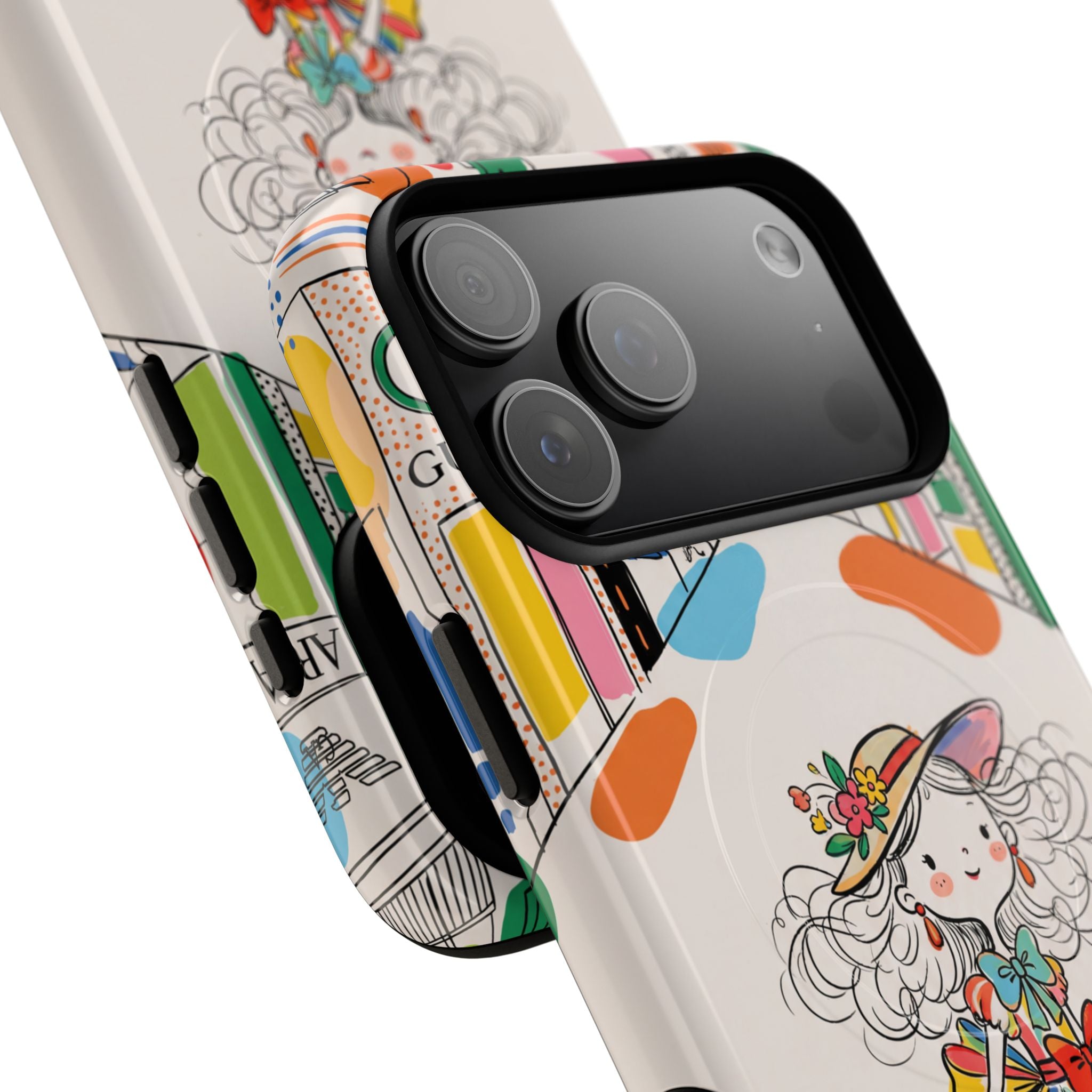 Cute Fashion Girl MagSafe iPhone Case | Colourful Shopping Street Design