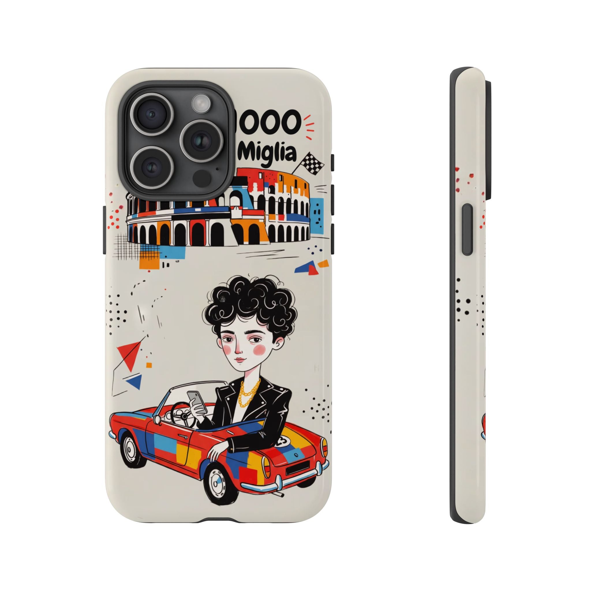 Retro Mille Miglia Car Illustration with Driver iPhone Case