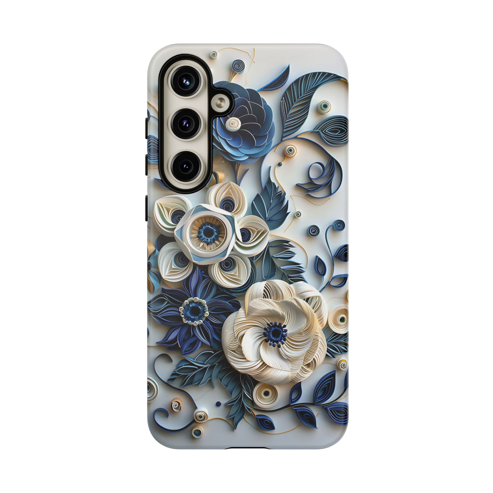 Floral Quilled Art Samsung Galaxy Case — Blue & Cream Decorative Protection