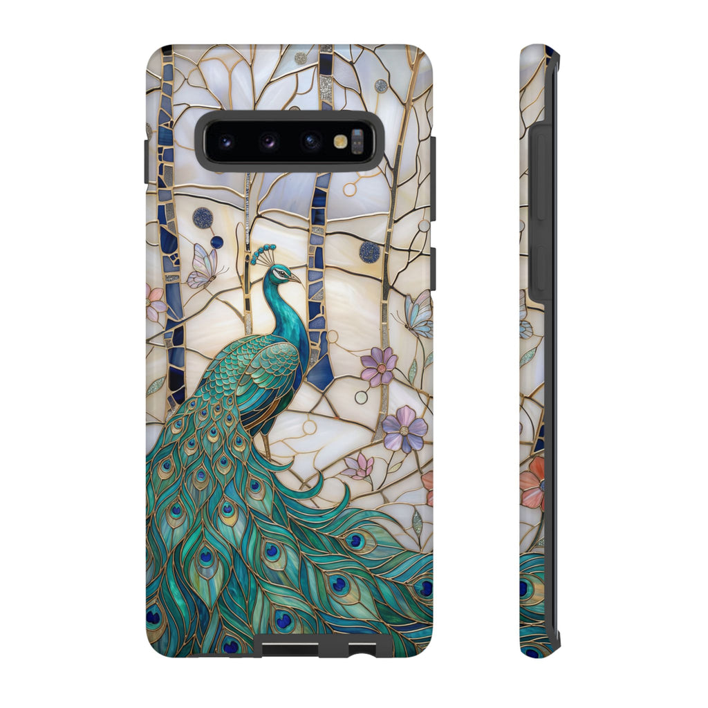 Custodia per Samsung Galaxy con motivo in vetro colorato con pavone
