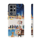 Cover per Samsung Galaxy "City Night" | Illustrazione Ragazza e Cane su Panchina