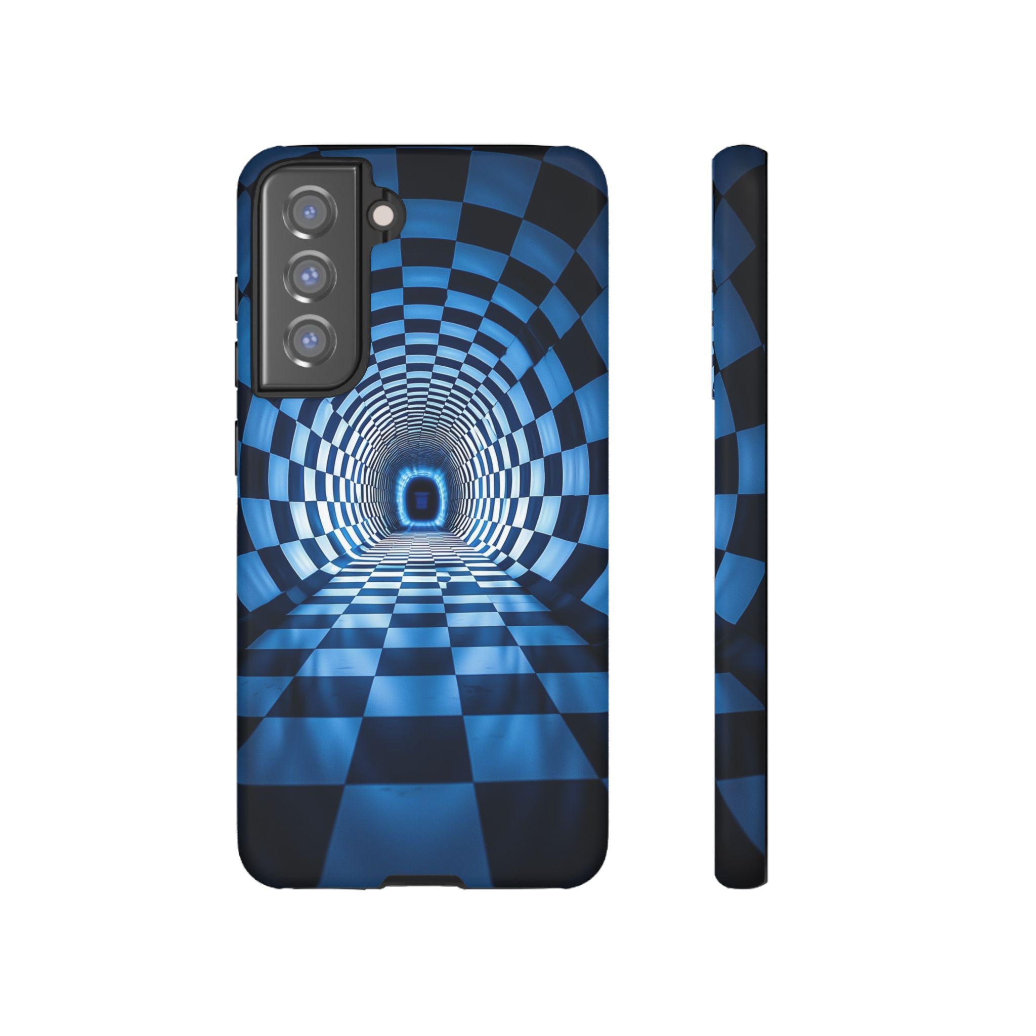 Blue Checkered Tunnel Samsung Galaxy Case — 3D Optical Illusion Tough Case