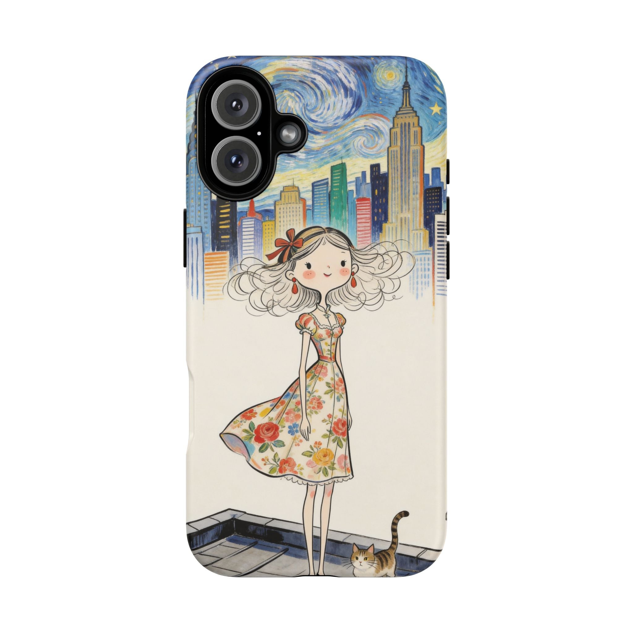 Artistic Girl Cityscape iPhone Case | Cute Floral Dress Rooftop Design